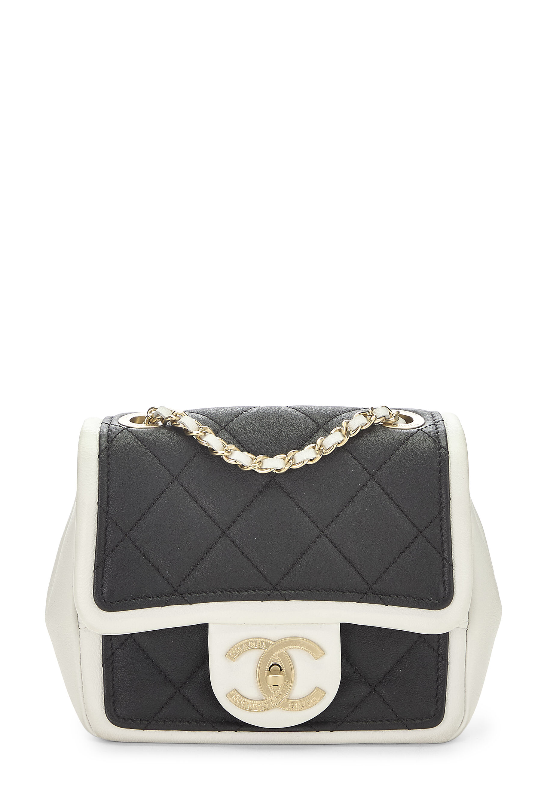 Women's Chanel White & Black Quilted Lambskin Graphic Flap Mini in Multi Mini