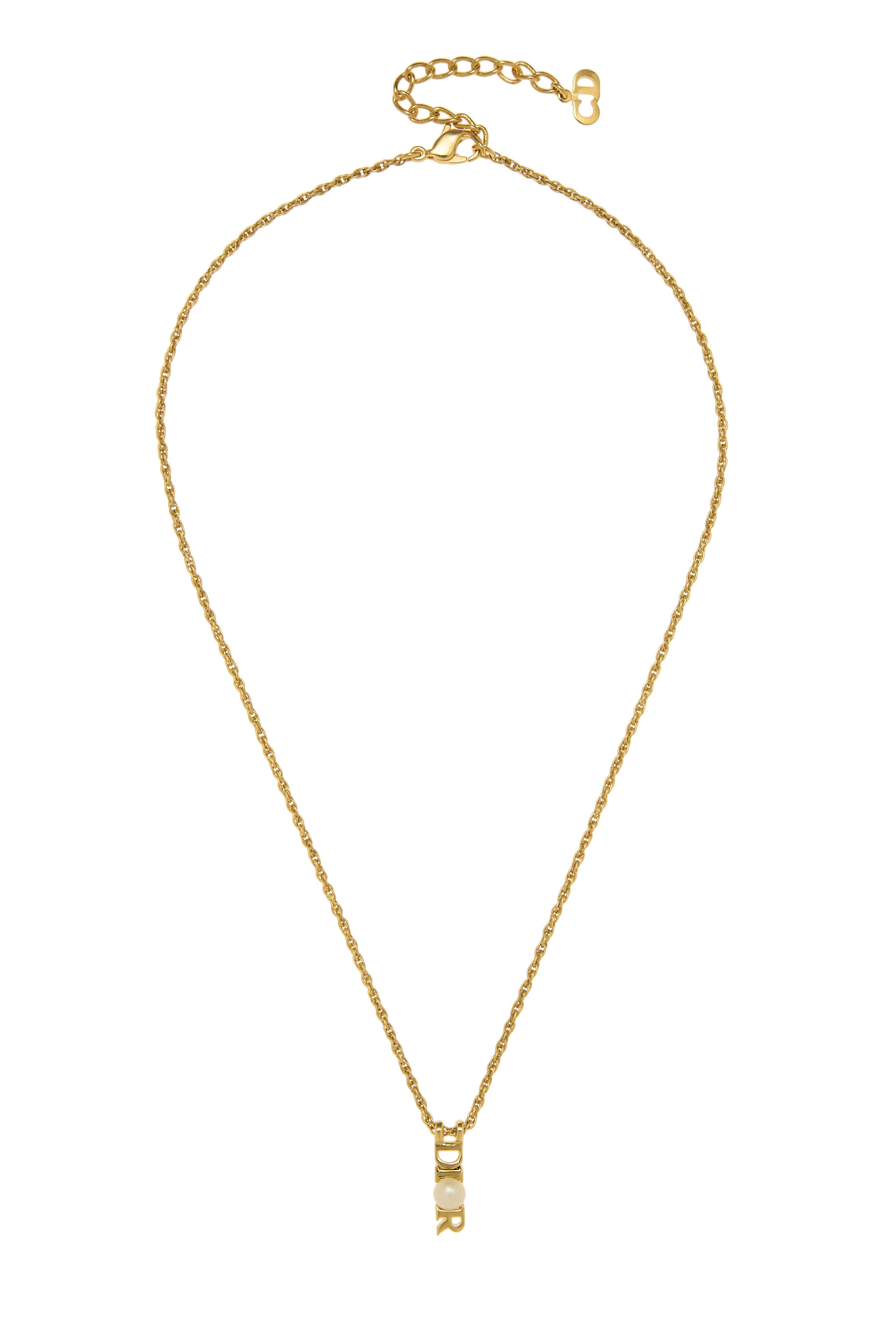 Women's Christian Dior Gold & Faux Pearl Necklace in Gold