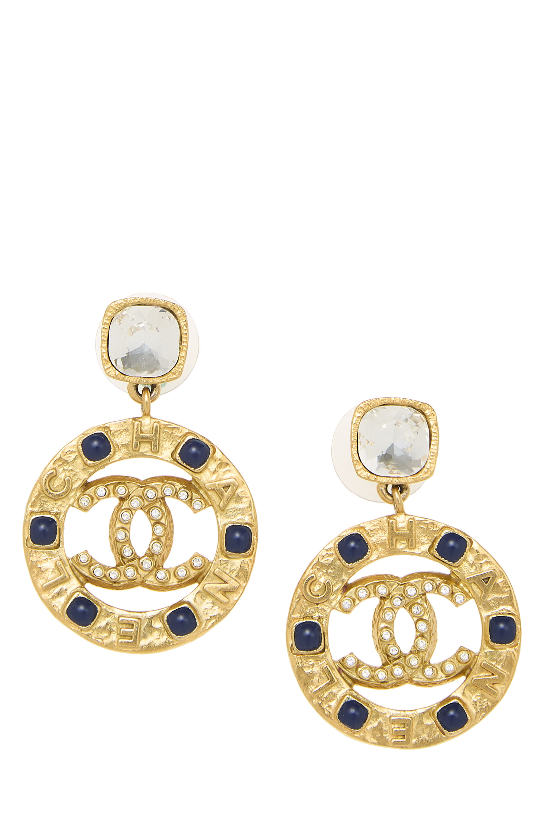 Women's Chanel Gold 'CC' Circle Dangle Earrings in Blue