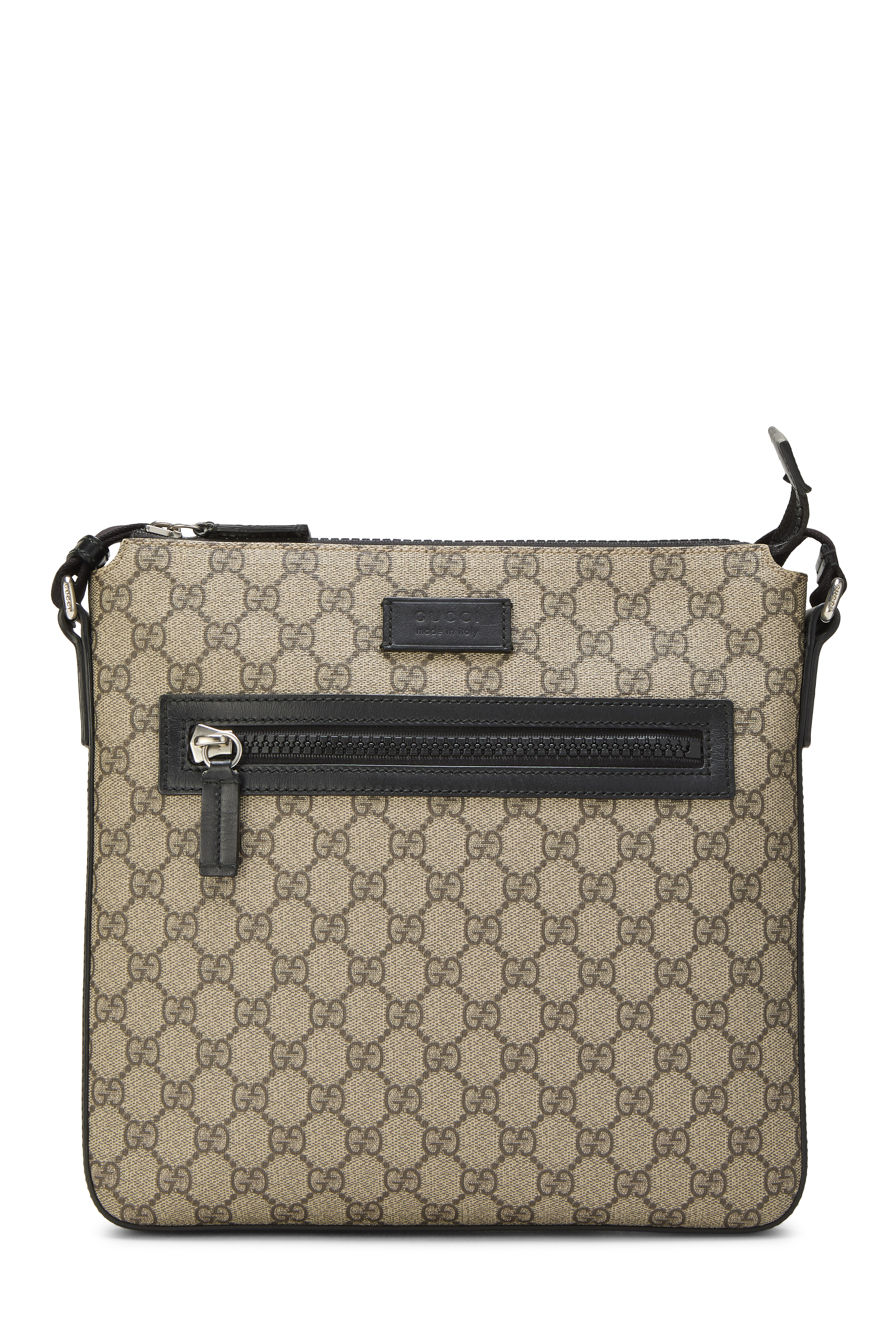 Women's Gucci Black GG Supreme Canvas Zip Pocket Flat Messenger in Black