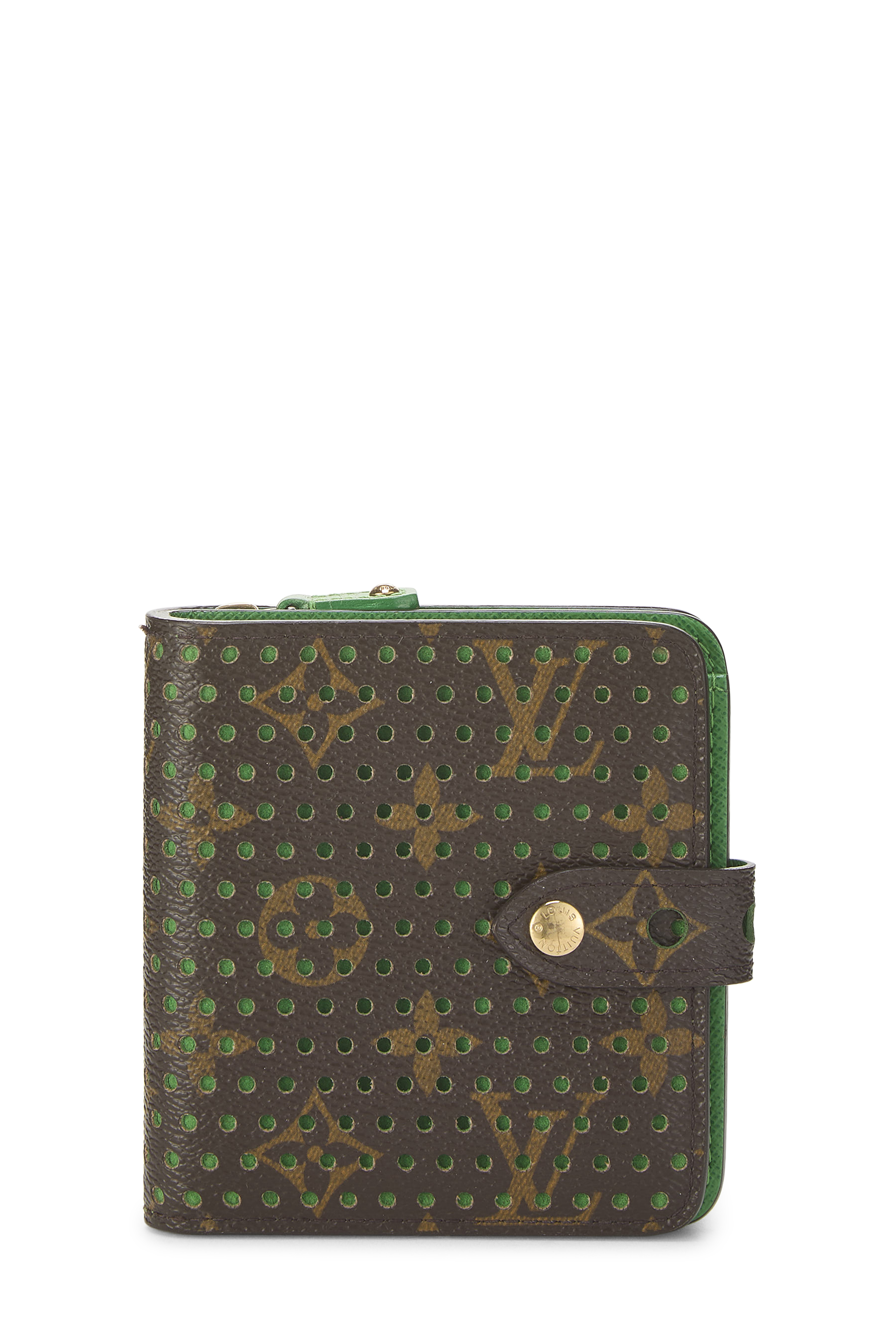 Women's Louis Vuitton Green Monogram Canvas Perforated Zippy Compact in Green