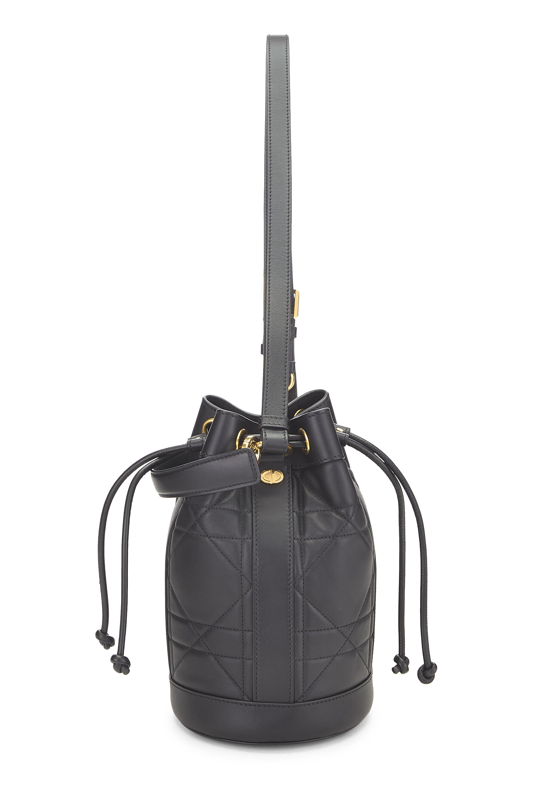 Women's Christian Dior Black Cannage Calfskin Bucket Backpack in Black