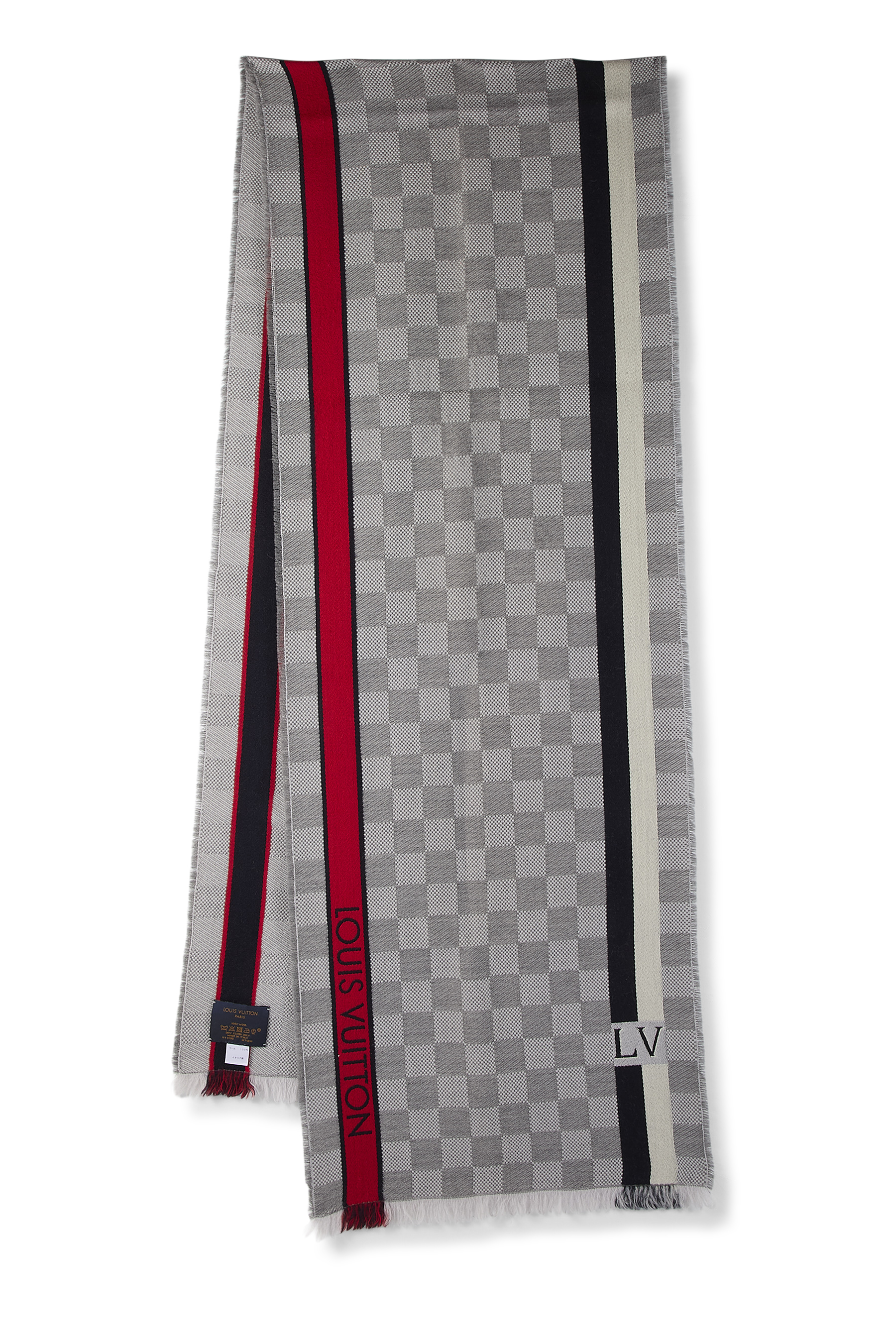 Women's Louis Vuitton Grey Damier Echarge Messager Wool Scarf in Grey