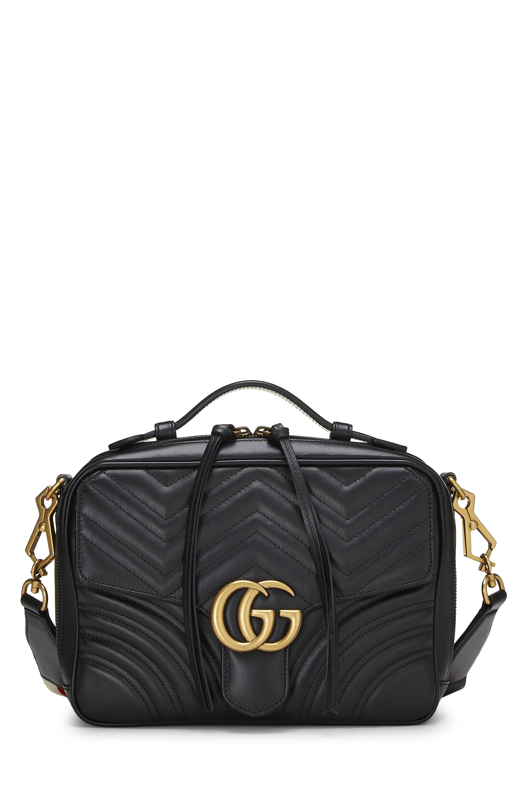 Women's Gucci Black Leather GG Marmont Top Handle Shoulder Bag Small in Black Small