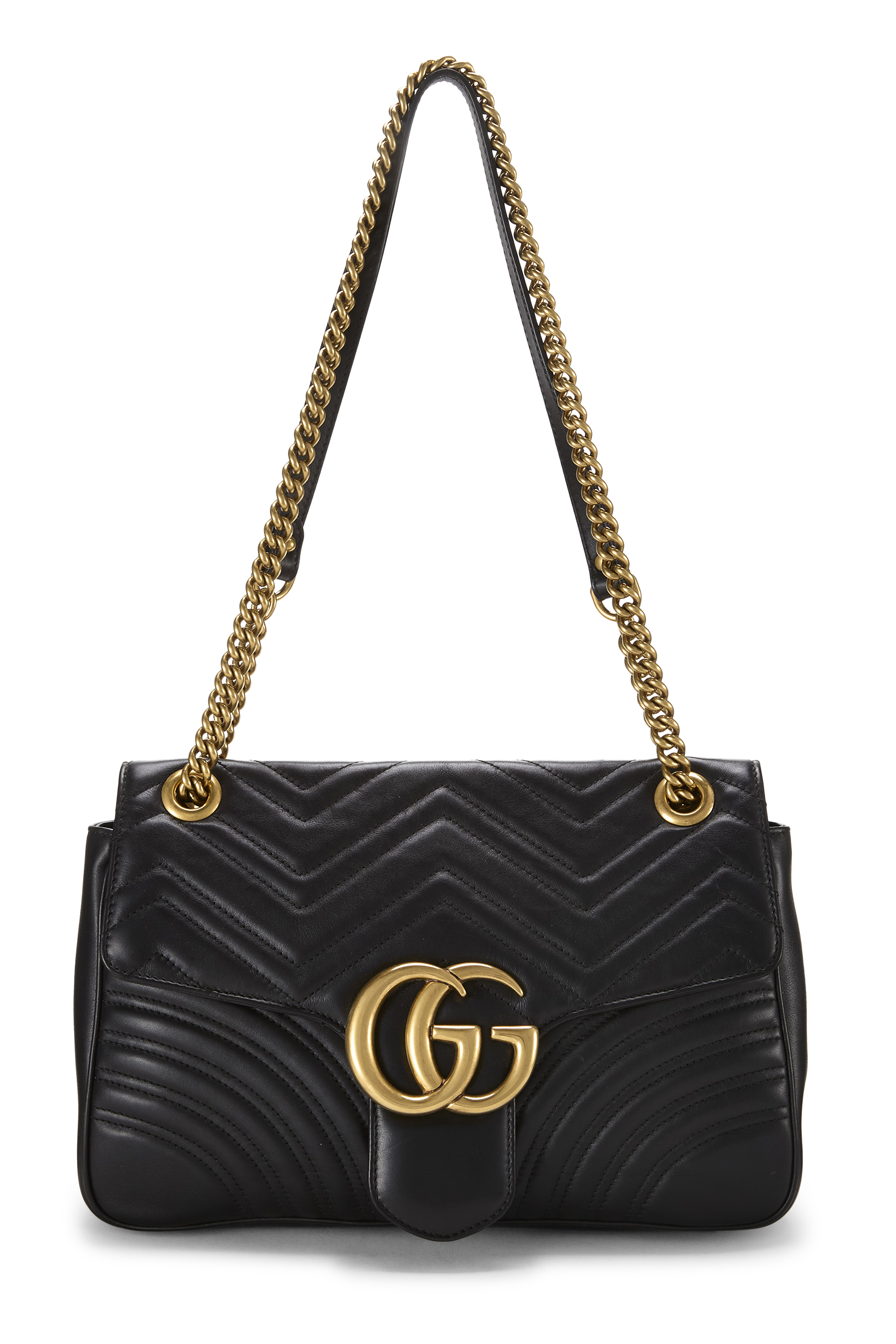 Women's Gucci Black Leather GG Marmont Shoulder Bag in Black