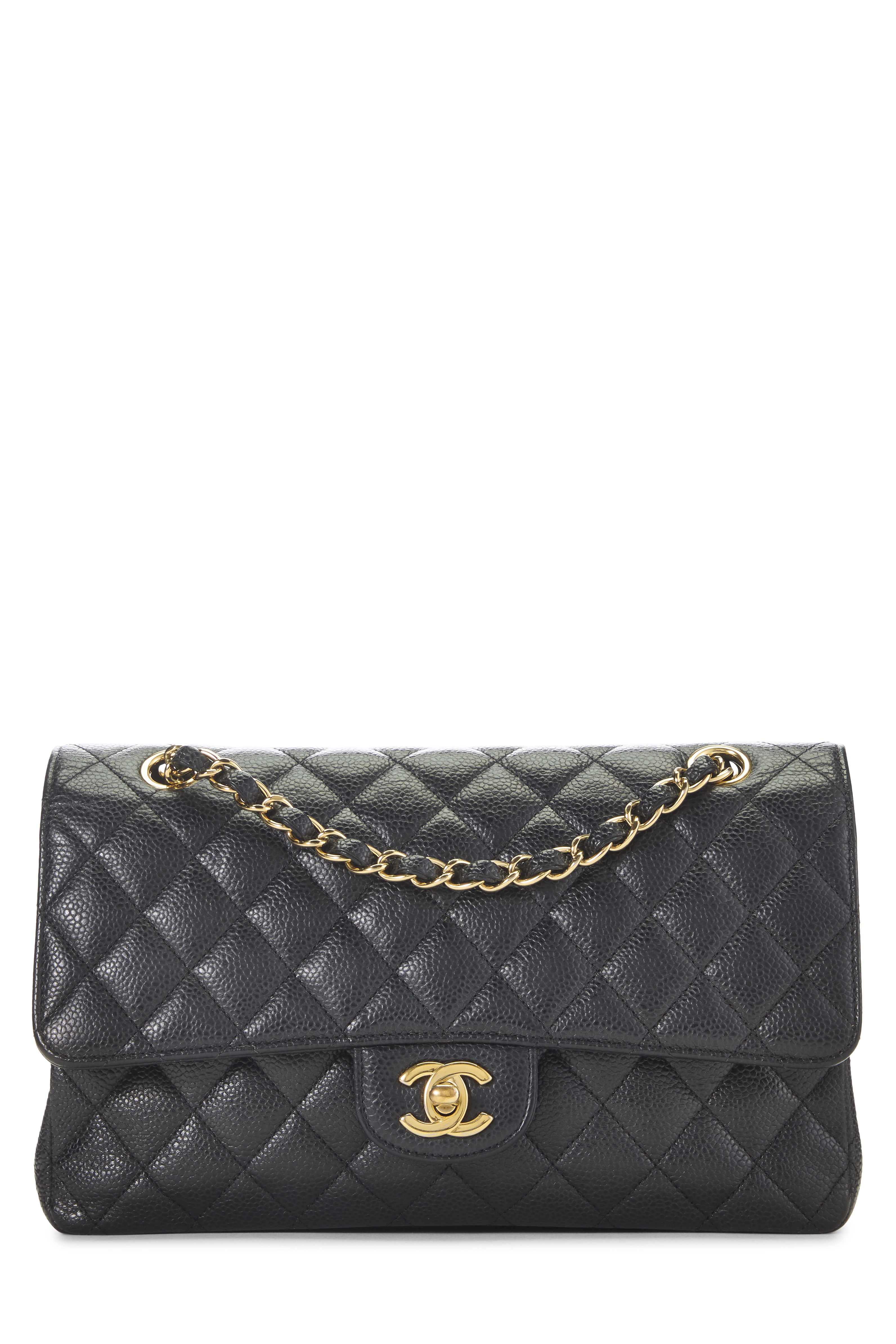 Women's Chanel Black Quilted Caviar Classic Double Flap Medium in Black 10"