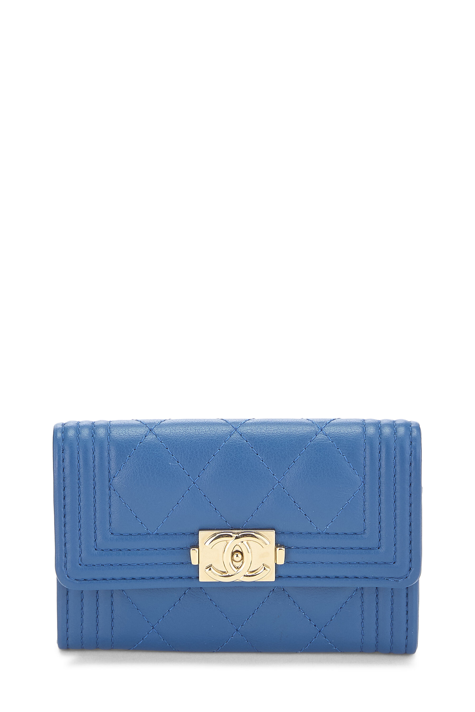 Women's Chanel Blue Lambskin Boy Compact Wallet in Blue
