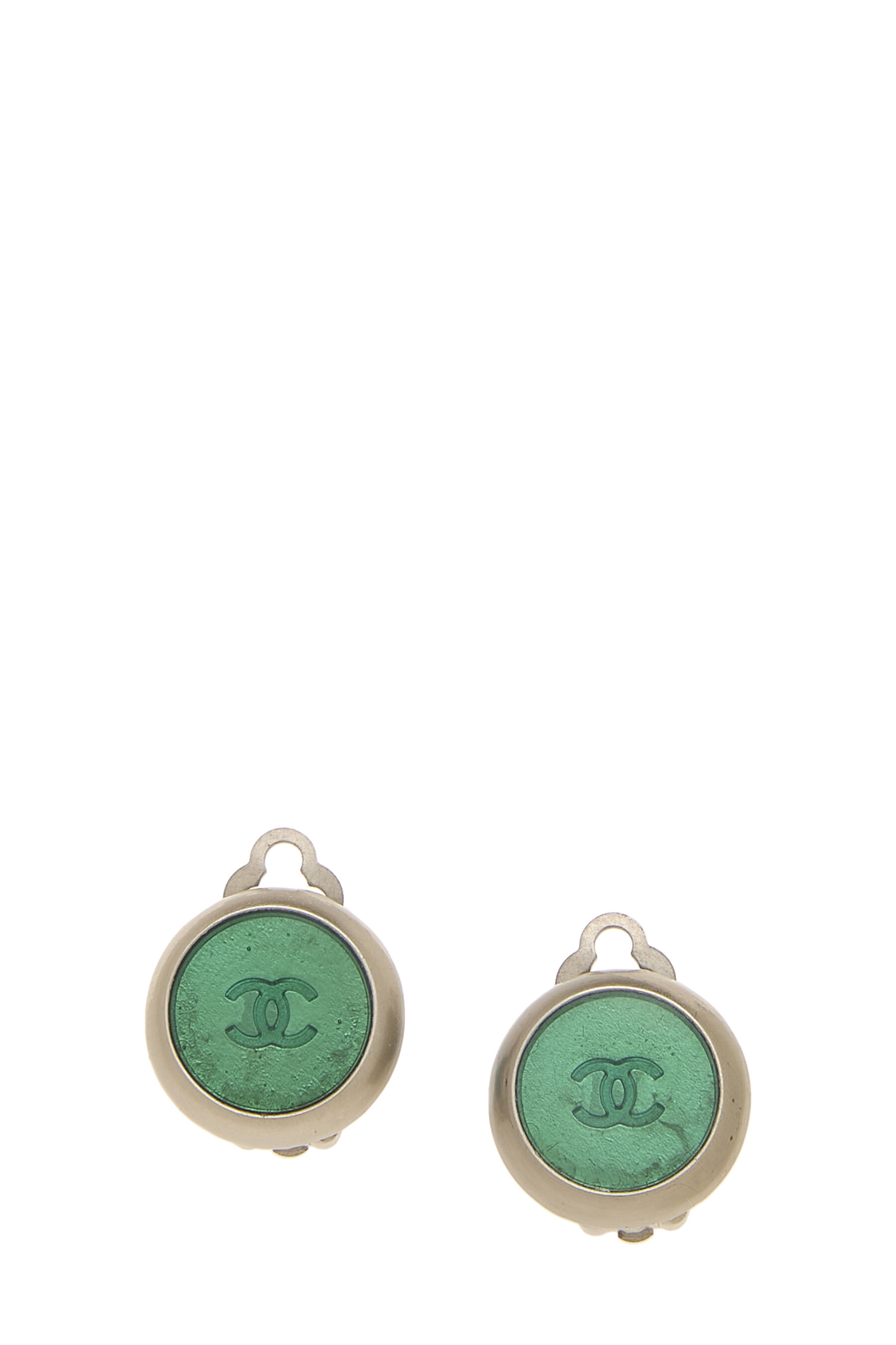 Women's Chanel Green 'CC' Button Earrings in Green