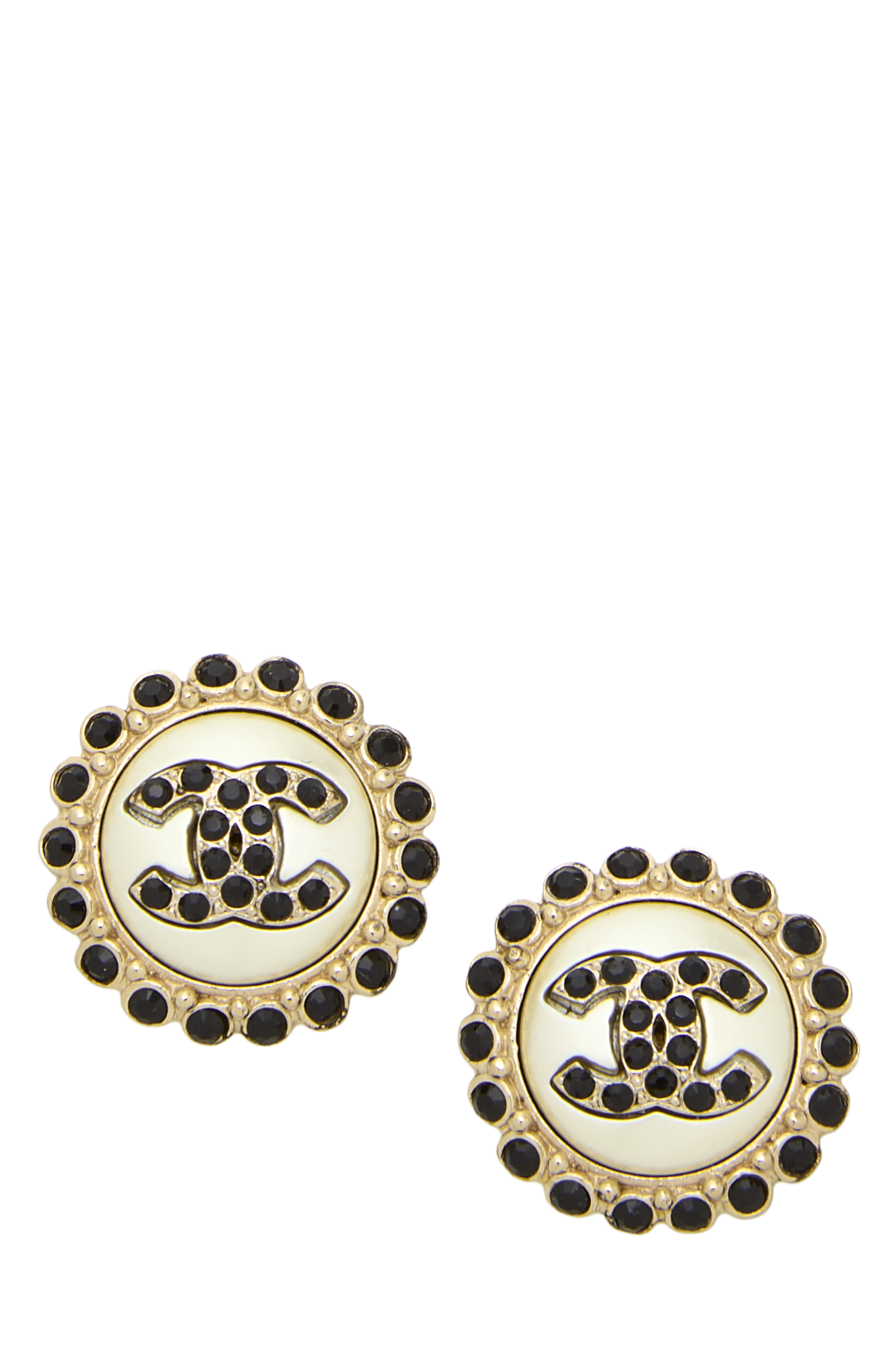 Women's Chanel Black & Gold 'CC' Faux Pearl Circle Earrings in Black