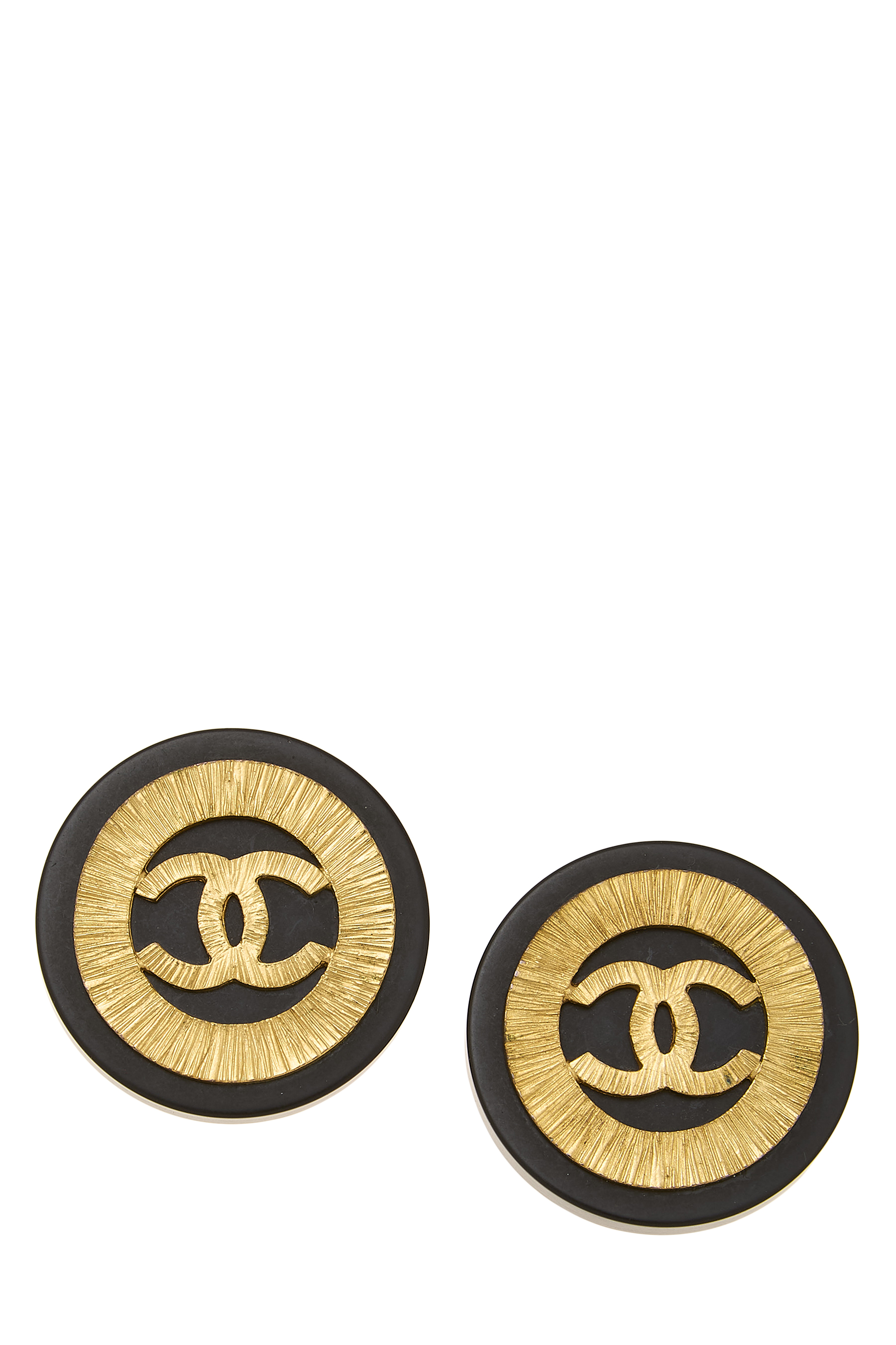 Women's Chanel Black & Gold 'CC' Round Earrings in Black