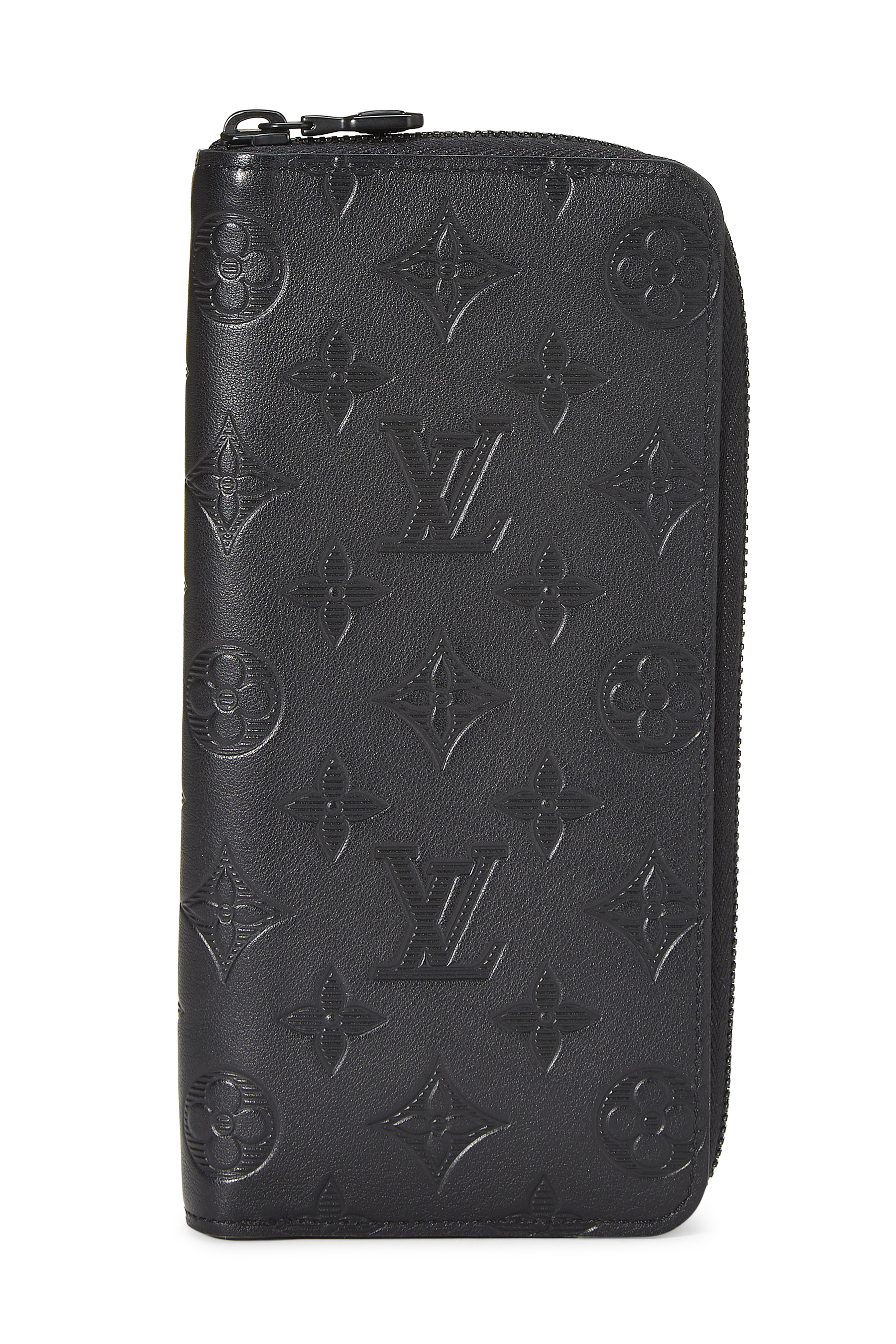 Women's Louis Vuitton Black Monogram Shadow Zippy Vertical in Black