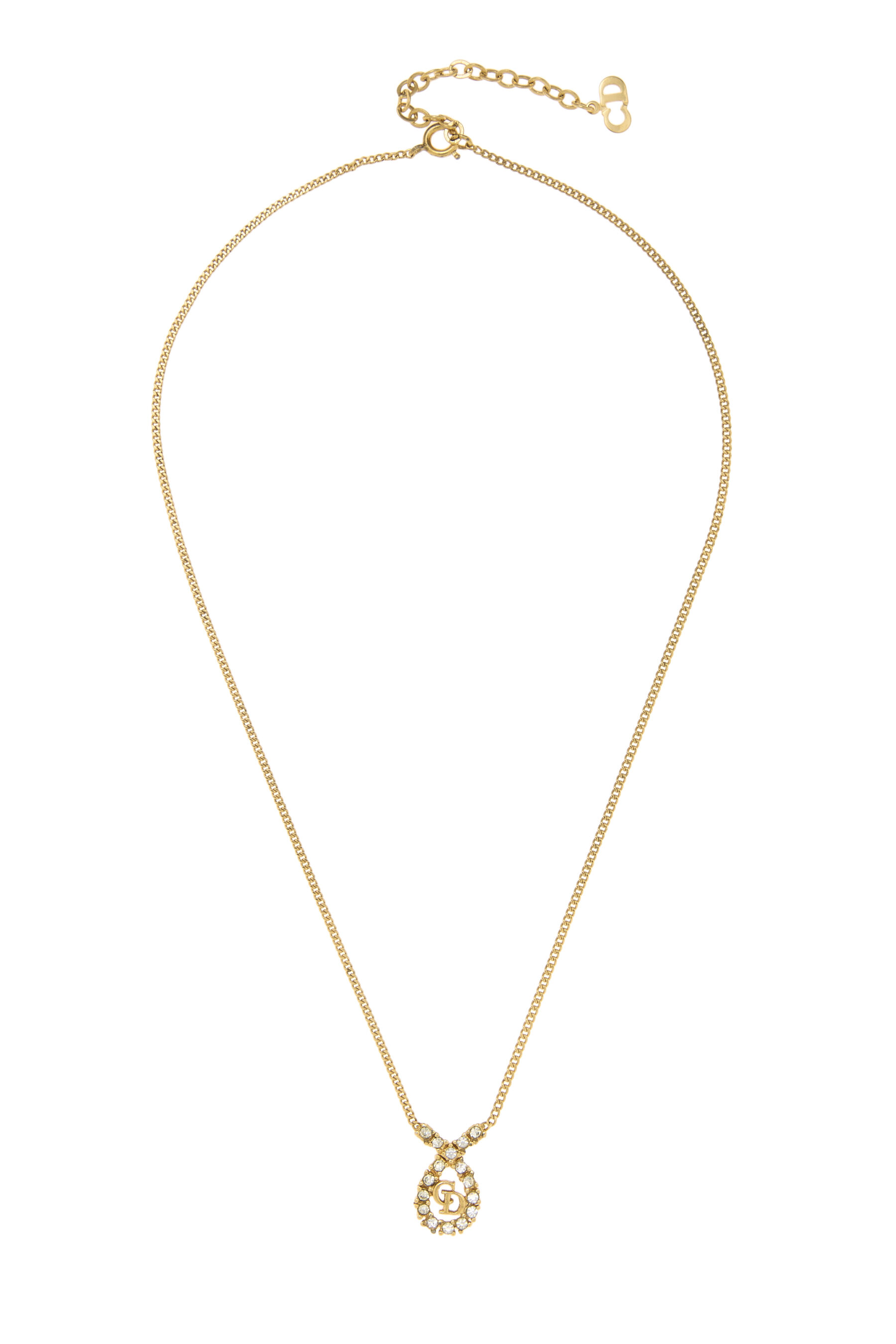 Women's Christian Dior Gold Crystal Logo Necklace in Gold