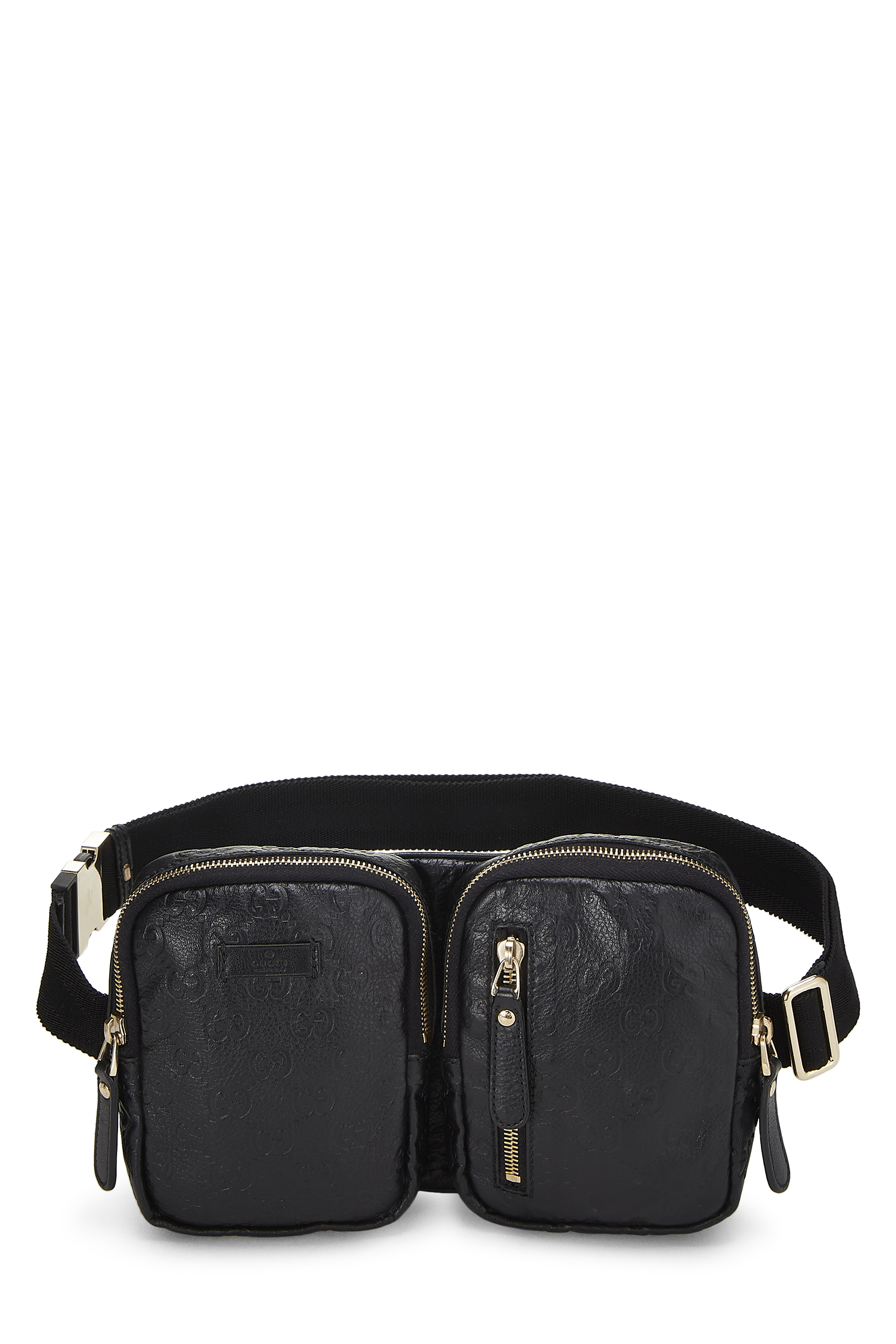 Women's Gucci Black Guccissima Double Pocket Waist Pouch Small in Black Small
