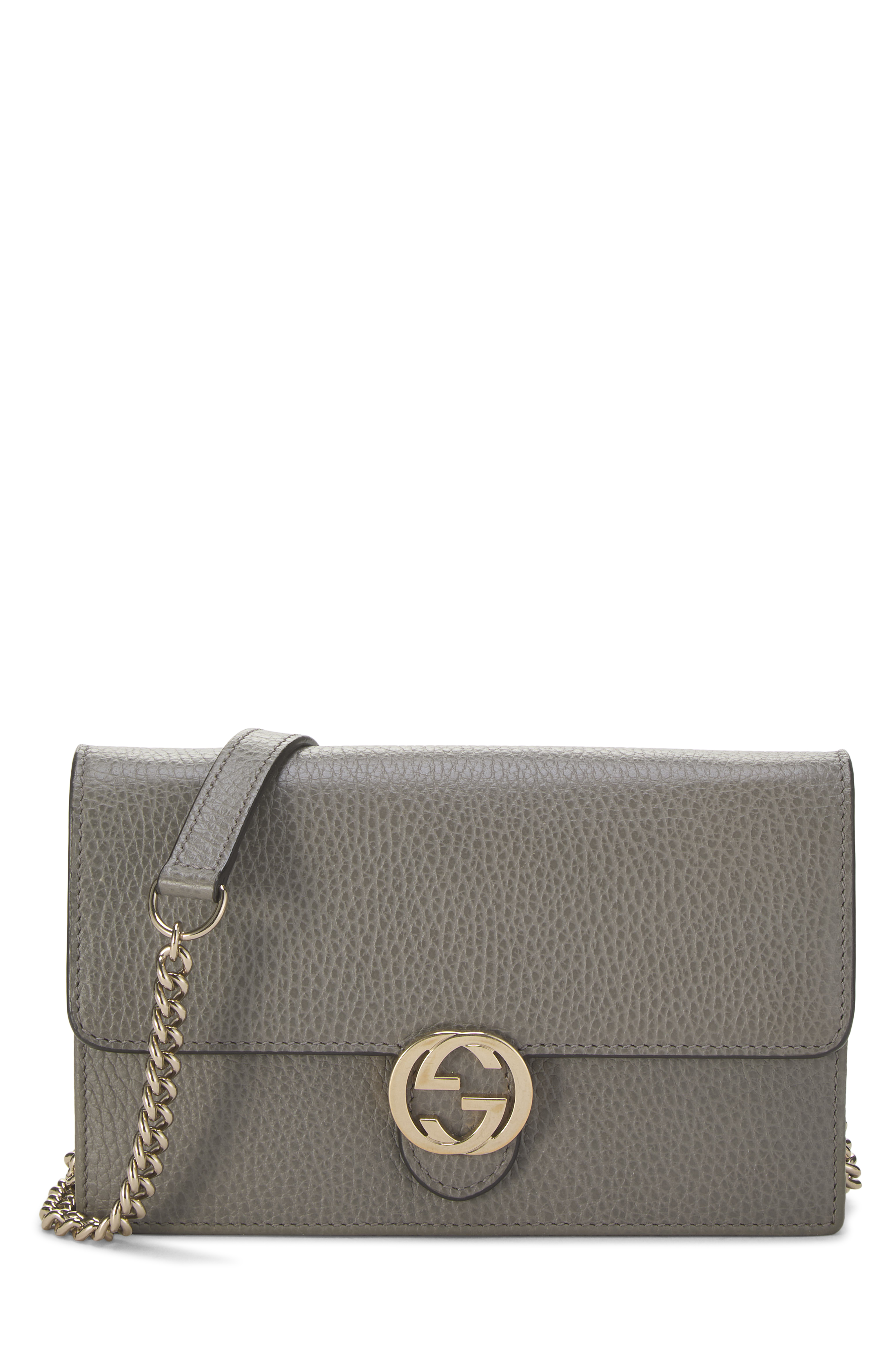 Women's Gucci Grey Leather Interlocking Wallet On Chain (WOC) Small in Grey Small