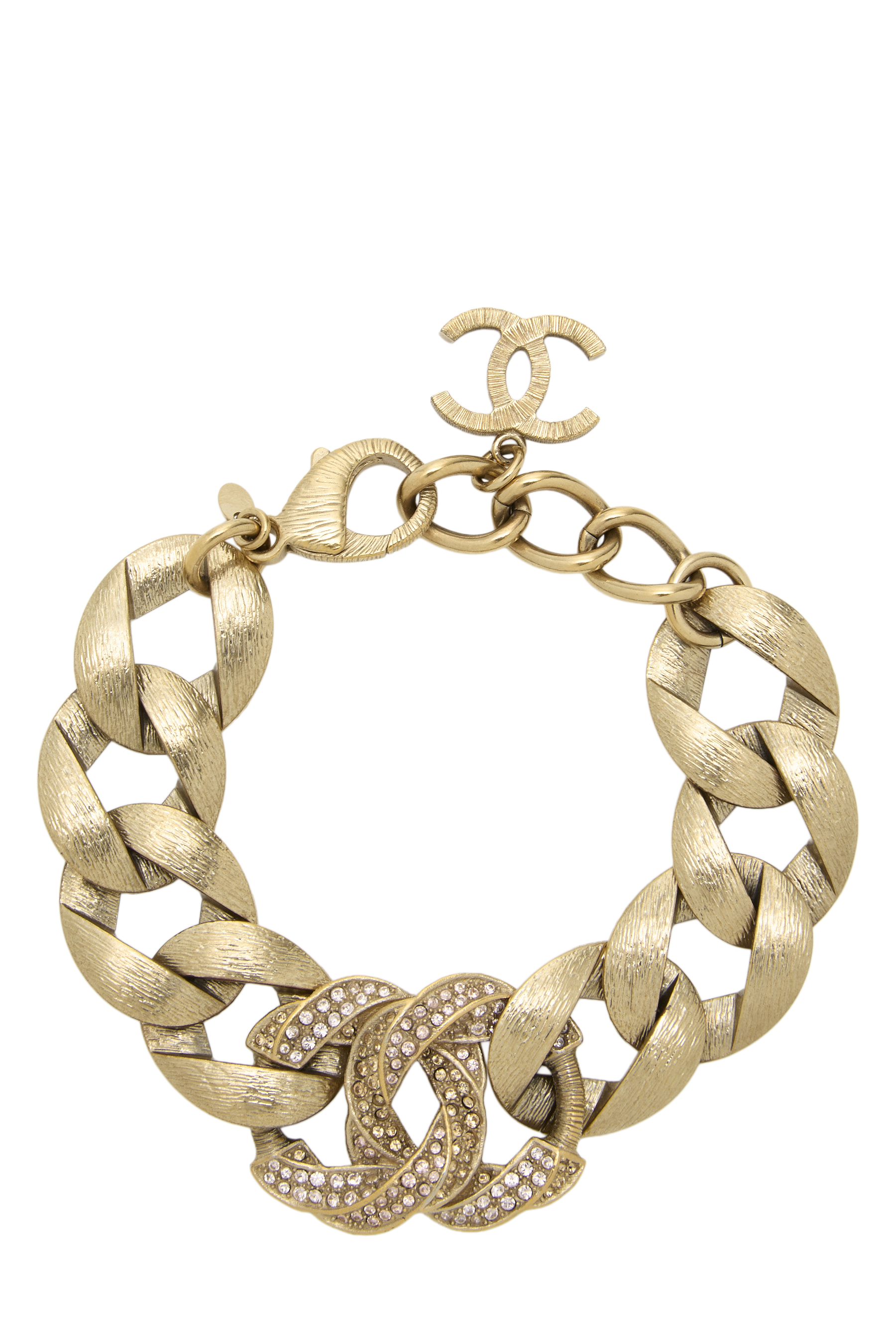 Women's Chanel Gold Crystal 'CC' Bracelet in Gold
