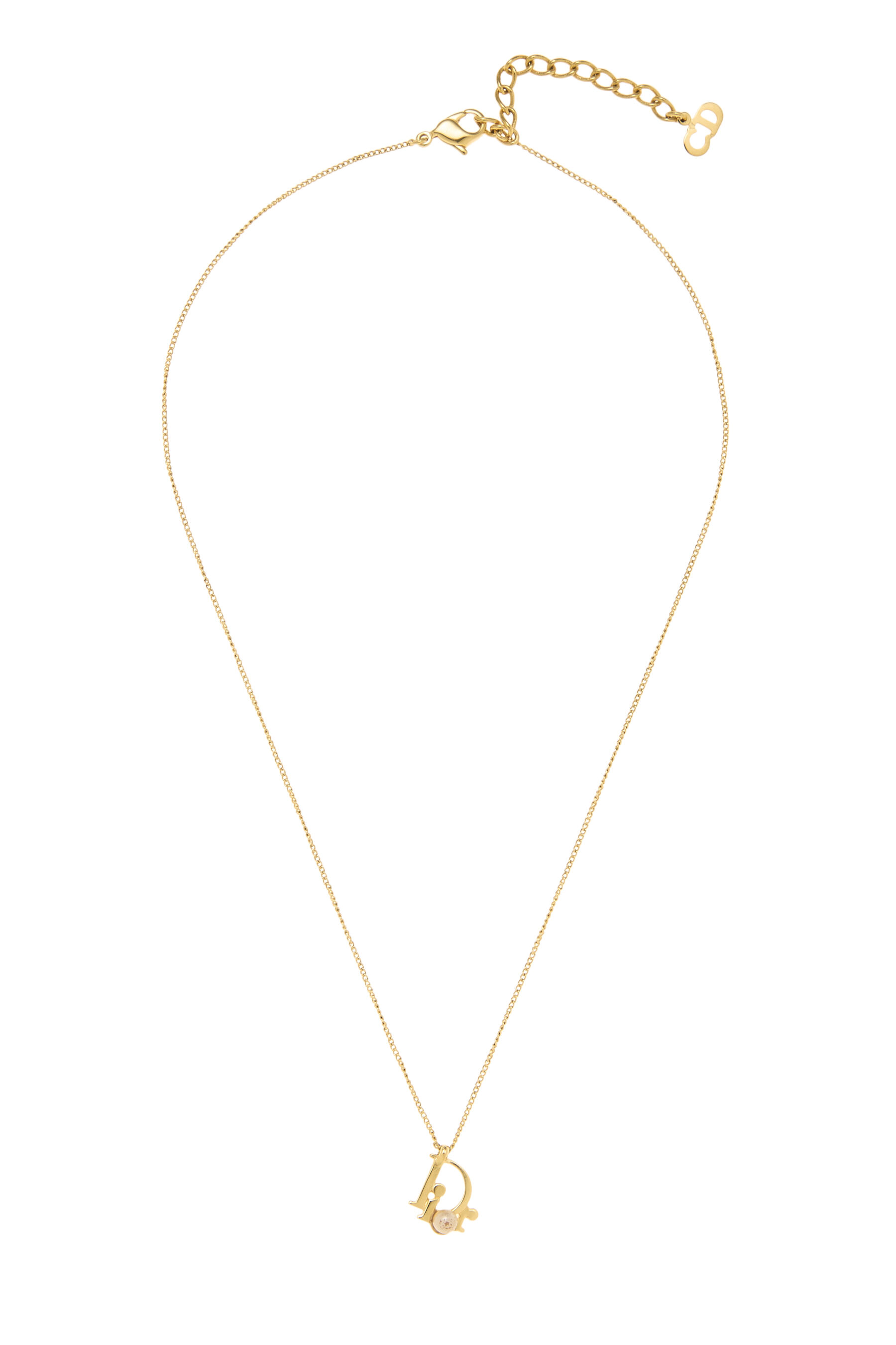Women's Christian Dior Gold Faux Pearl Necklace in Gold