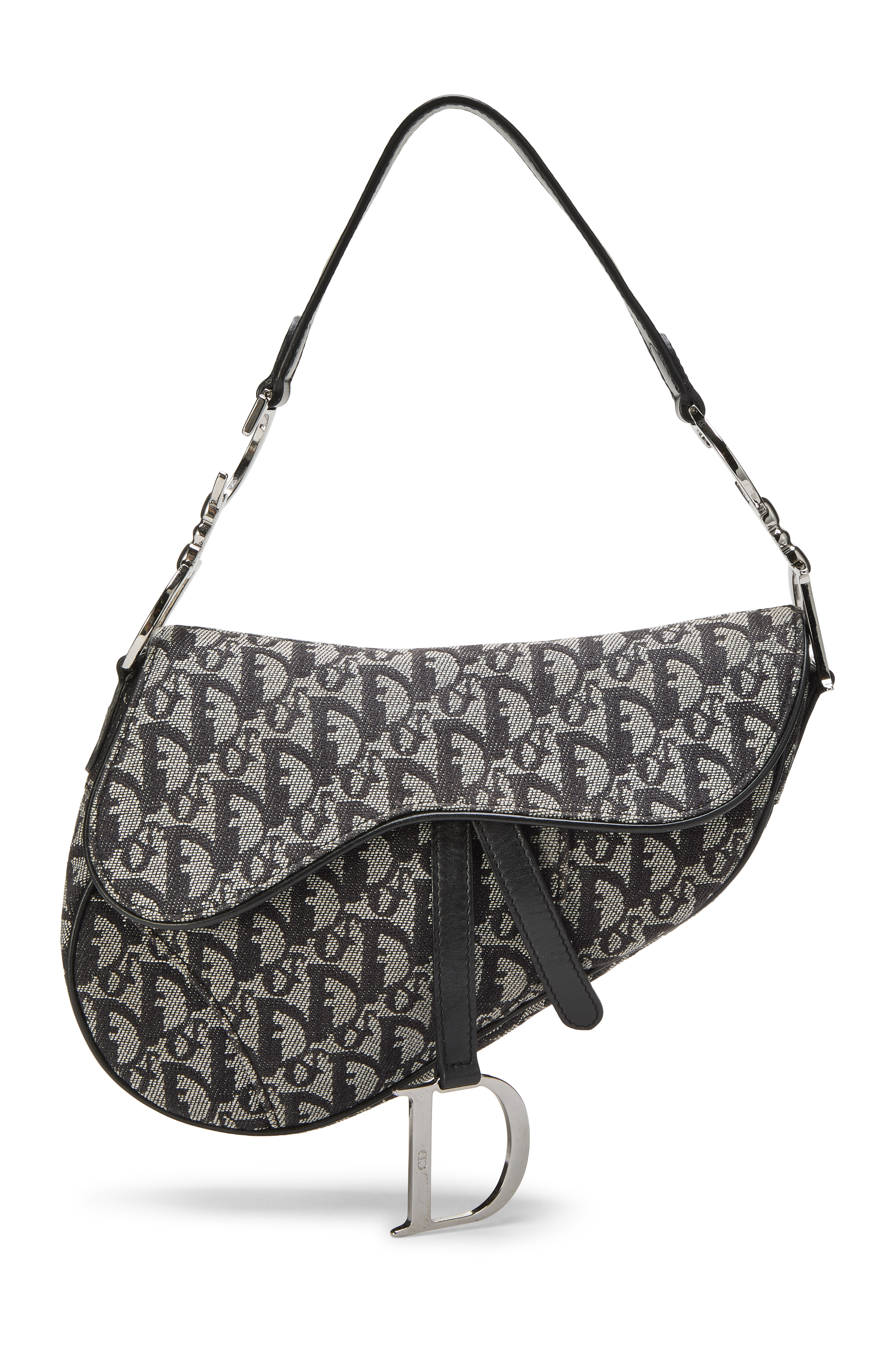 Women's Christian Dior Black Trotter Canvas Saddle Bag in Black