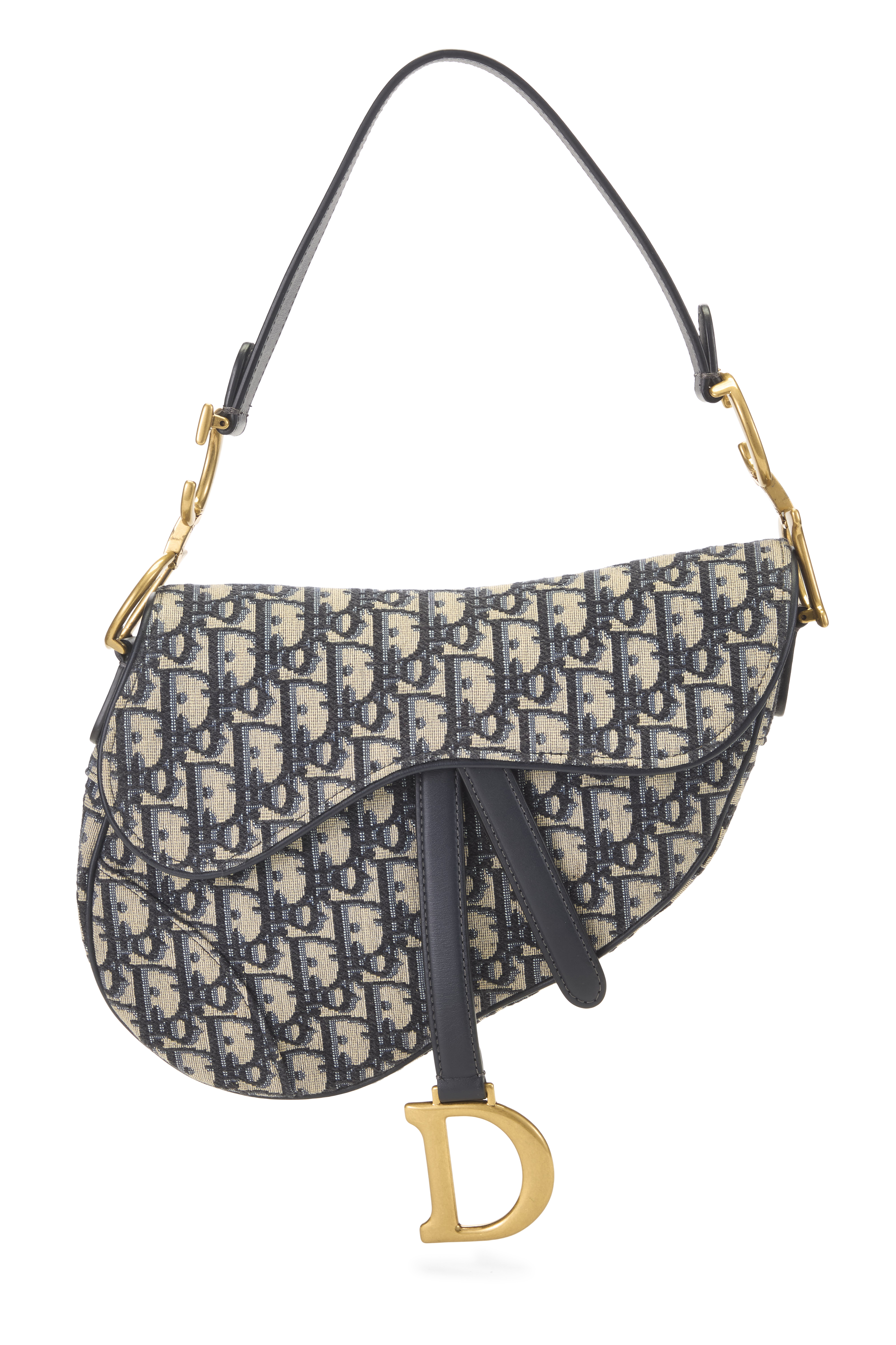 Women's Christian Dior Navy Oblique Jacquard Saddle Bag NM in Navy
