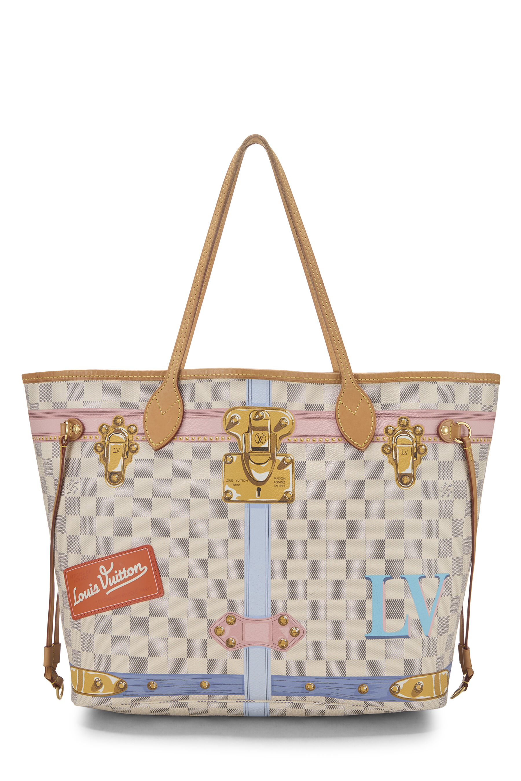 Women's Louis Vuitton Pink Damier Azur Trunk Neverfull MM in White MM