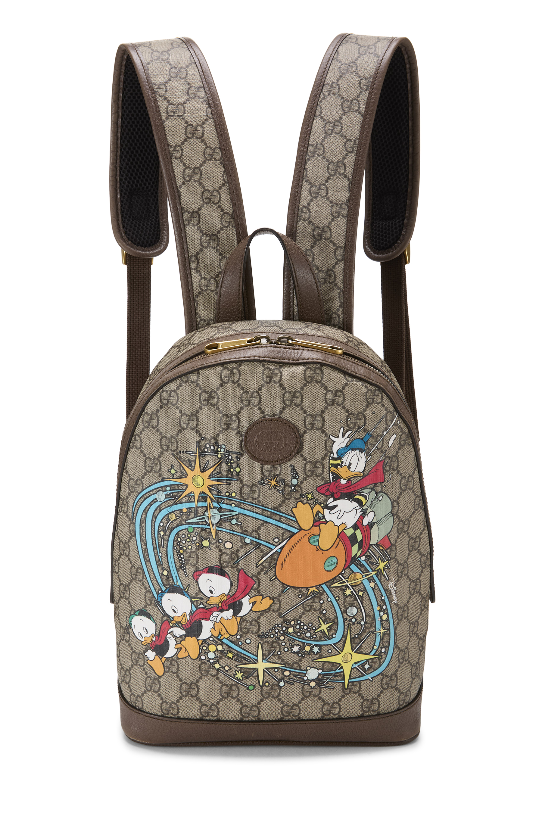 Women's Gucci Disney x Gucci Brown GG Supreme Canvas Donald Duck Backpack Small in Brown Small