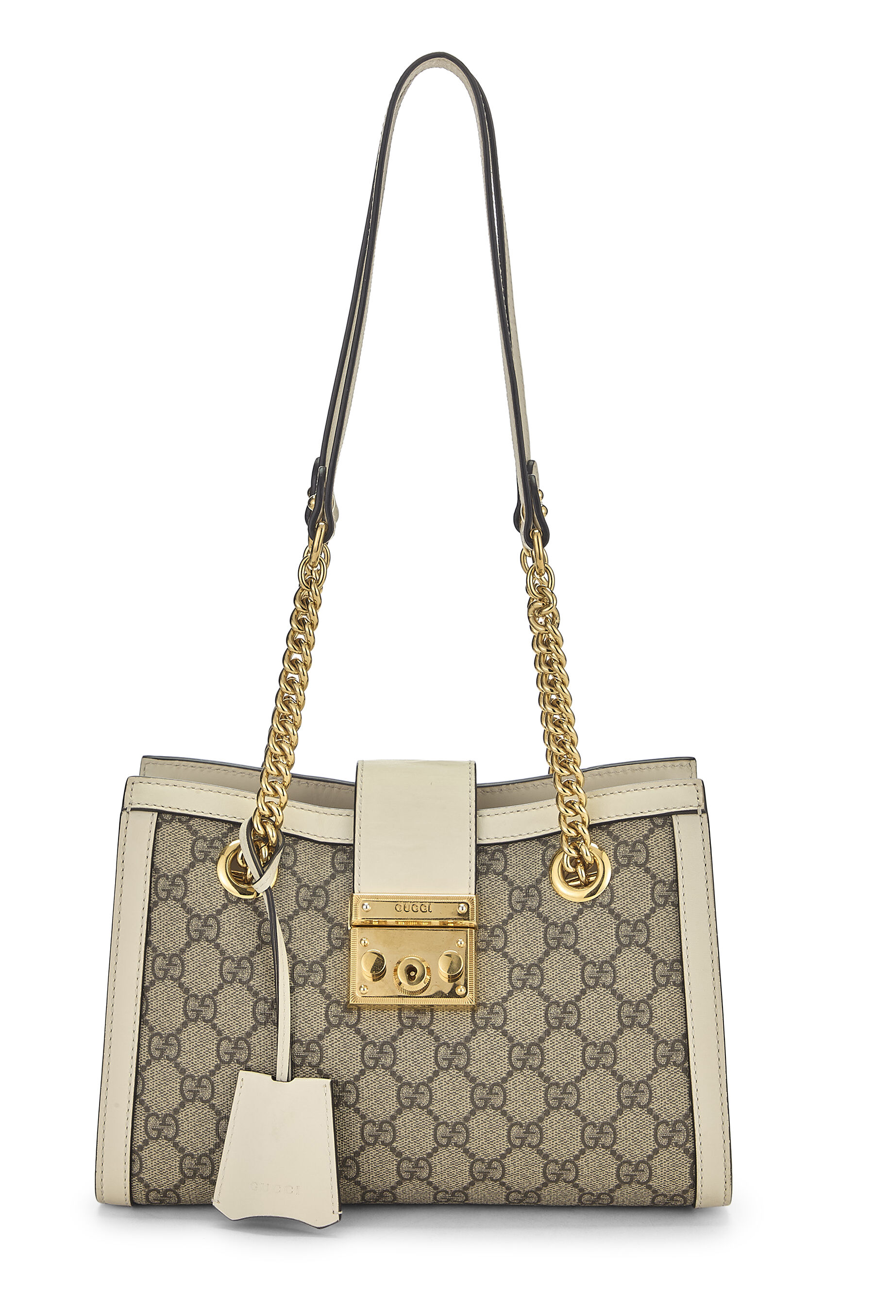 Women's Gucci Ivory GG Supreme Canvas Padlock Tote Small in White Small