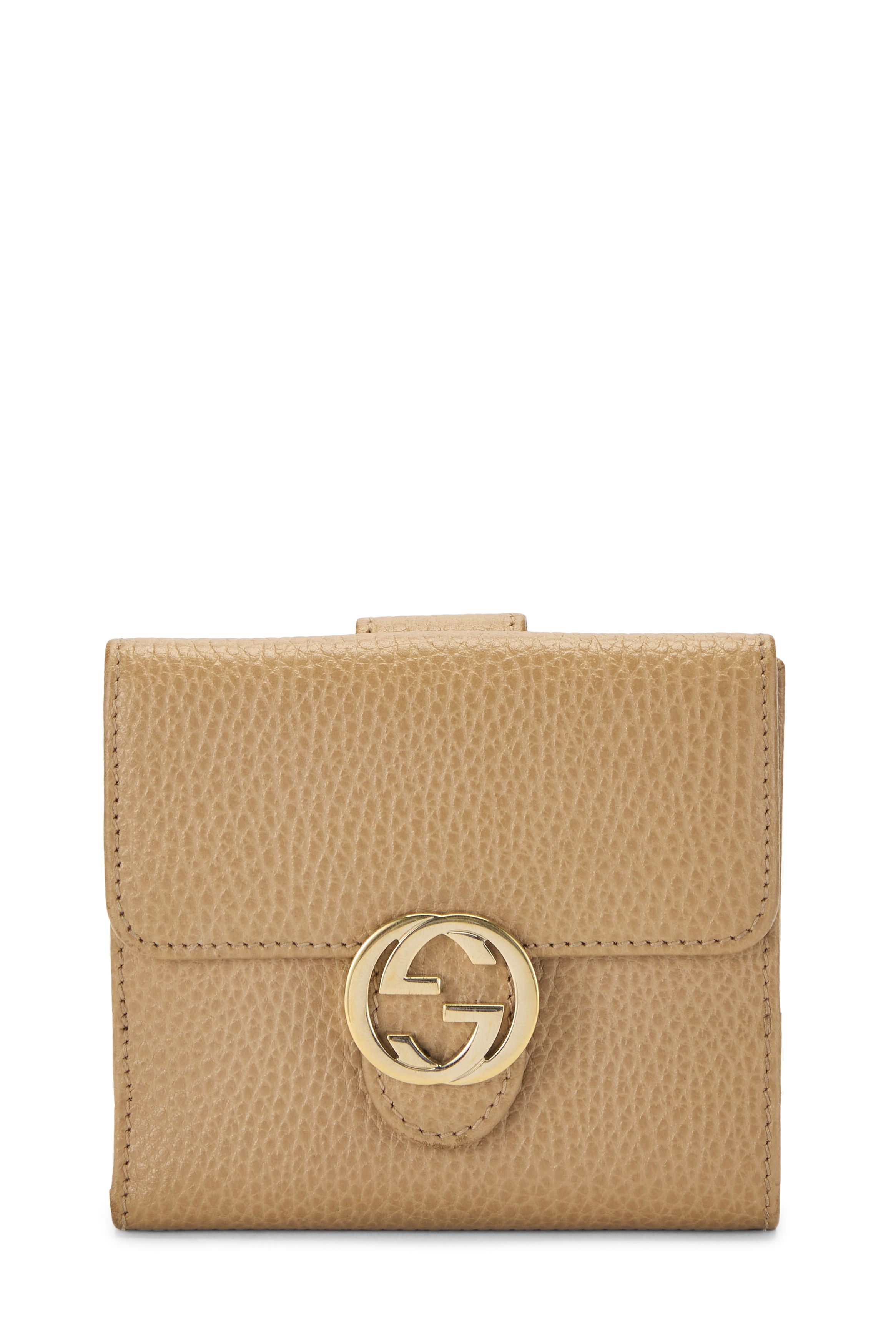 Women's Gucci Beige Leather Interlocking GG French Flap Wallet in Beige