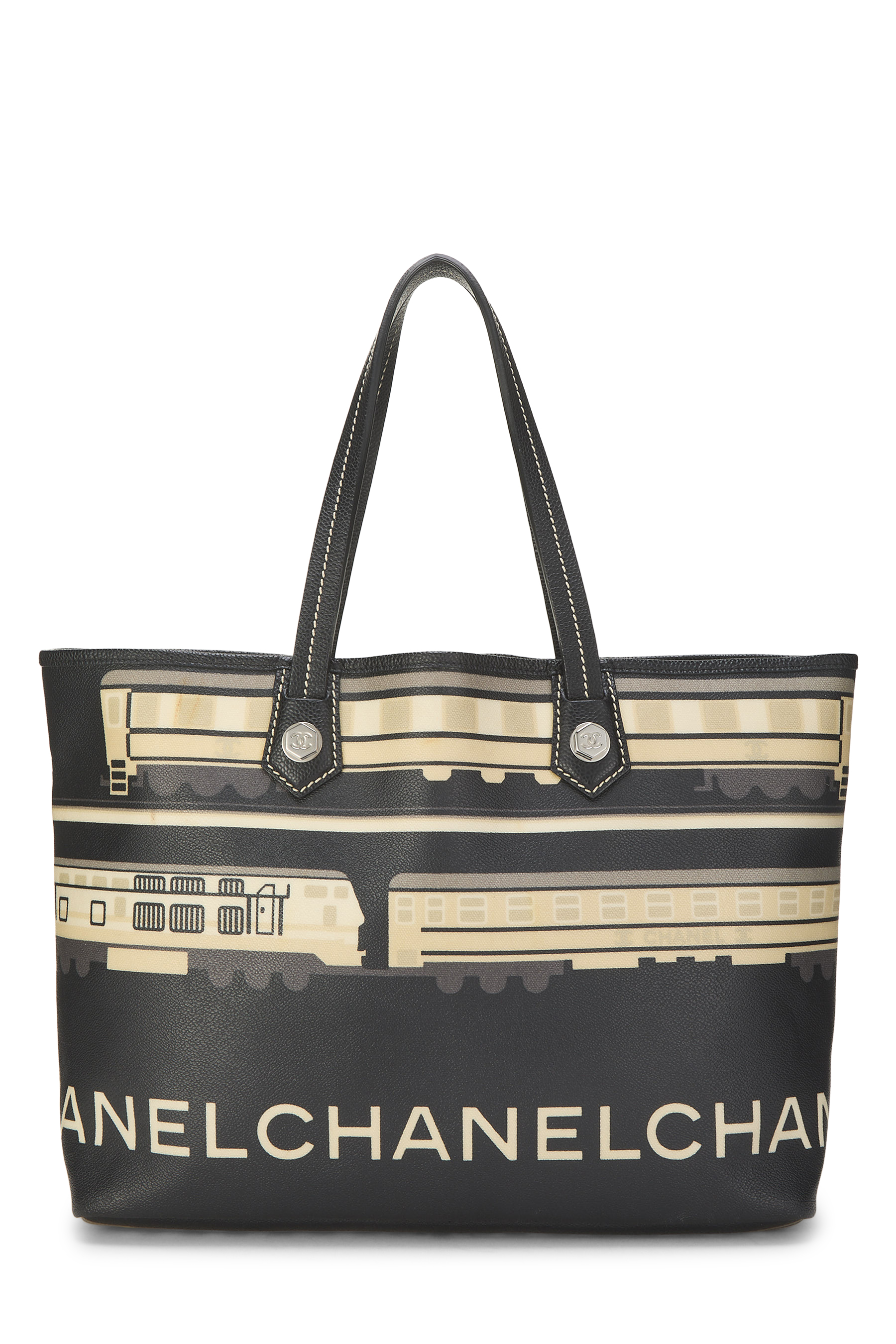 Women's Chanel Black Coated Canvas 'CC' Le Train Tote in Black