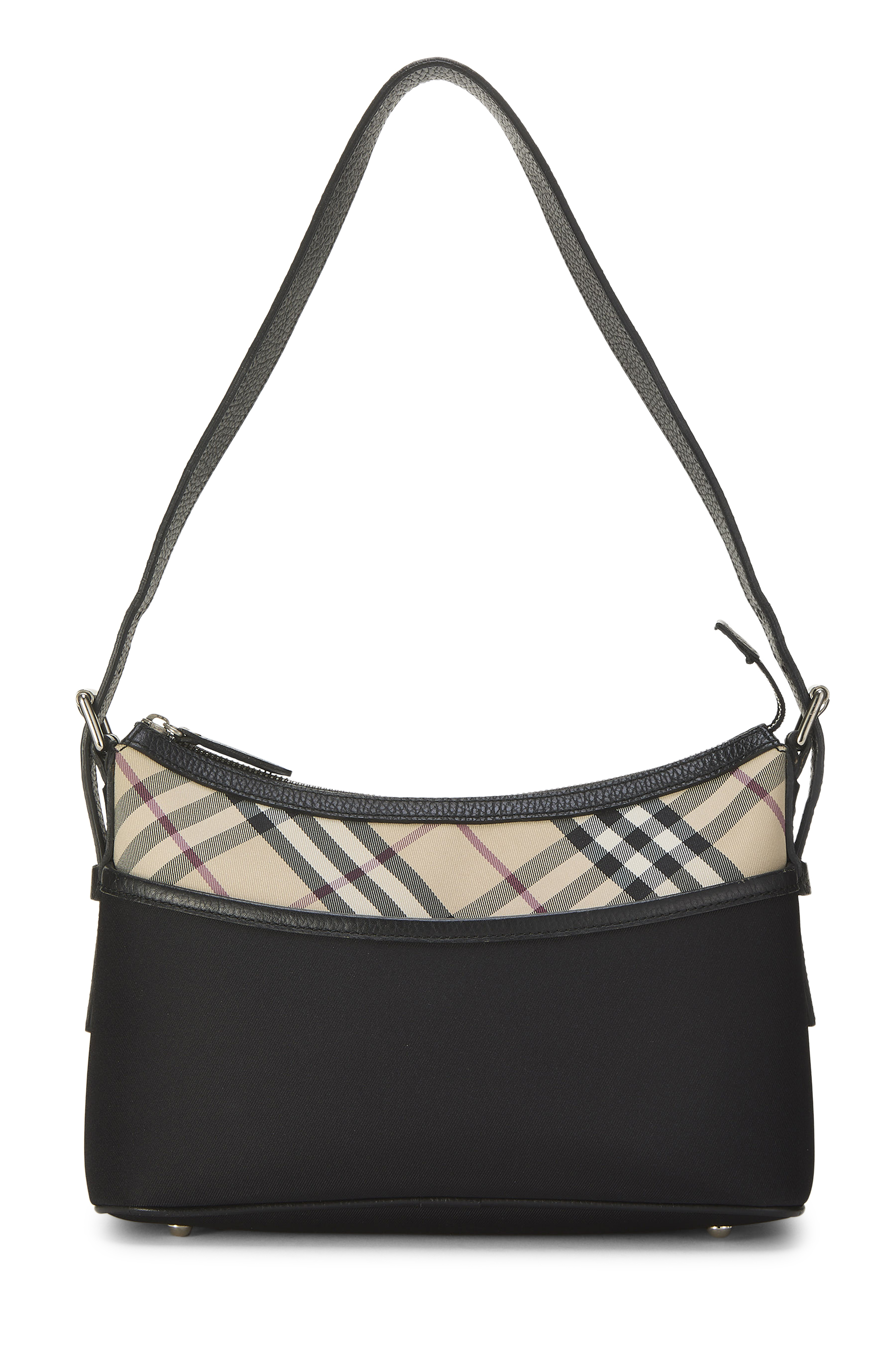 Women's Burberry Black Nylon Check Satchel Shoulder Bag in Black