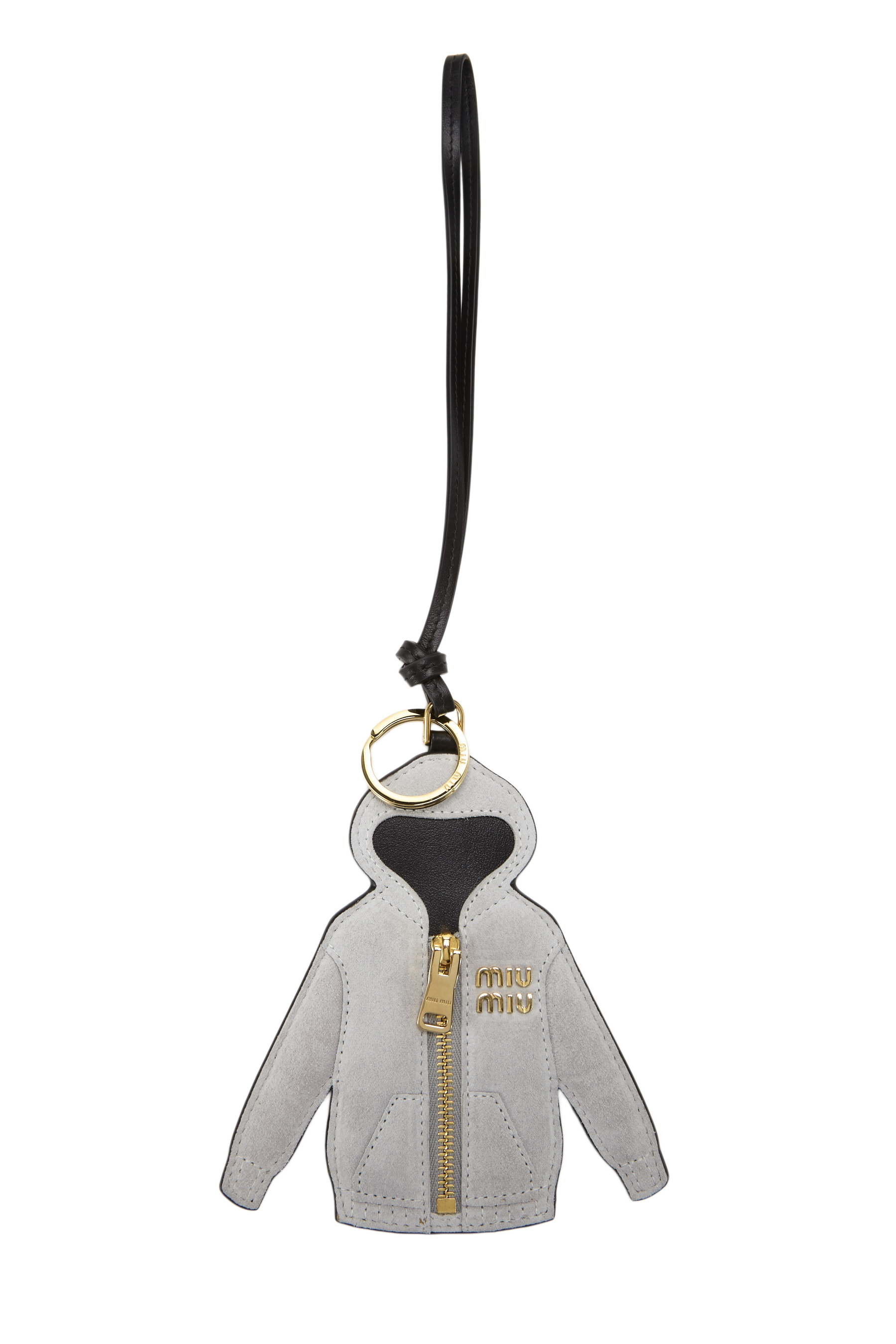 Women's Miu Miu Grey Leather Hoodie Bag Charm in Grey
