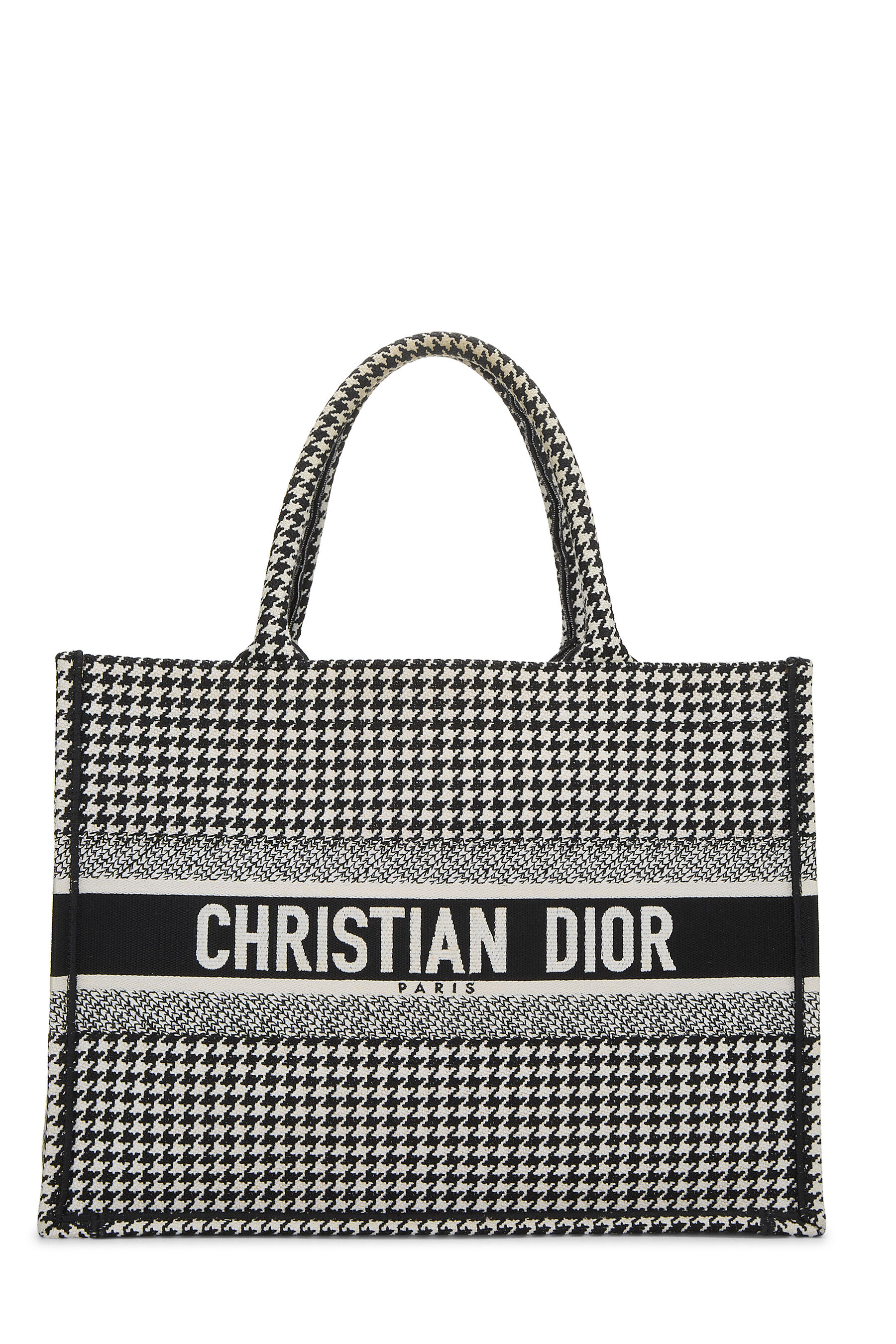 Women's Christian Dior Black Houndstooth Canvas Book Tote Medium in Black Medium