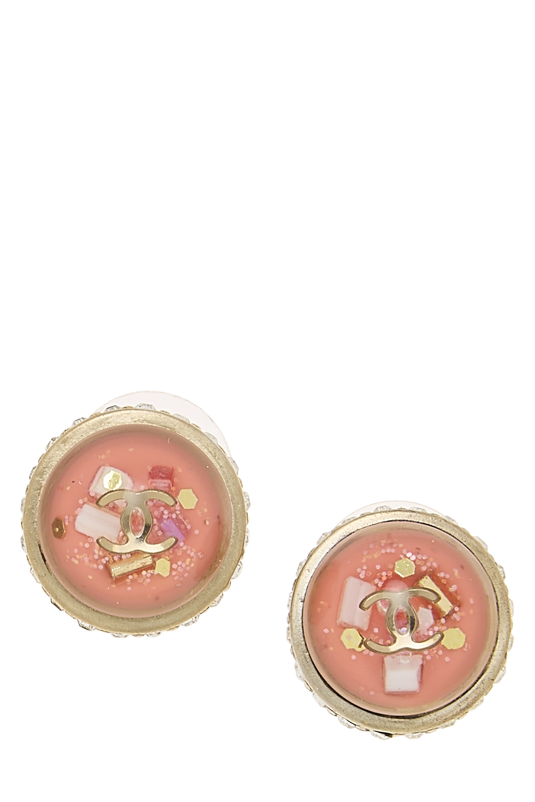 Women's Chanel Pink Acrylic Crystal 'CC' Button Earrings in Pink