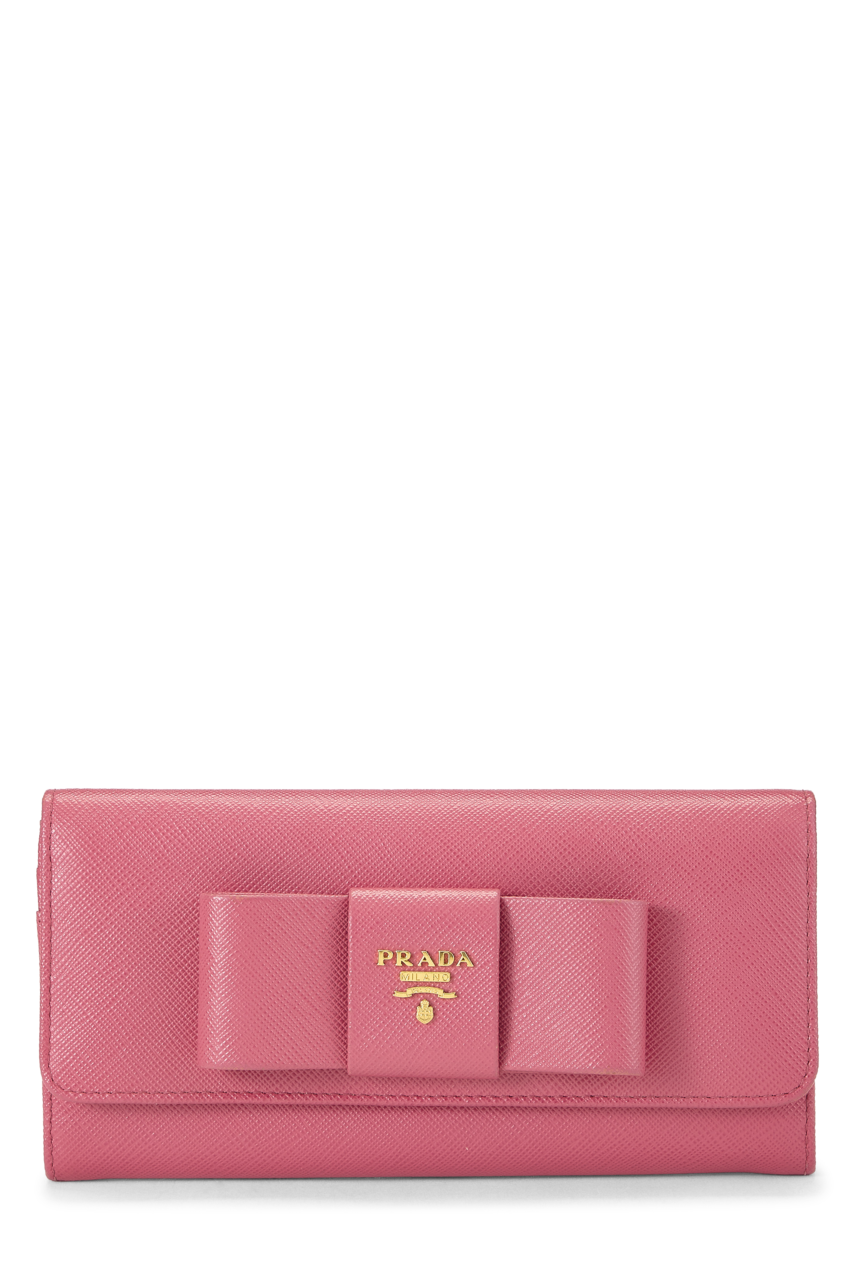 Women's Leather Prada Pink Saffiano Bow Continental Wallet in Pink