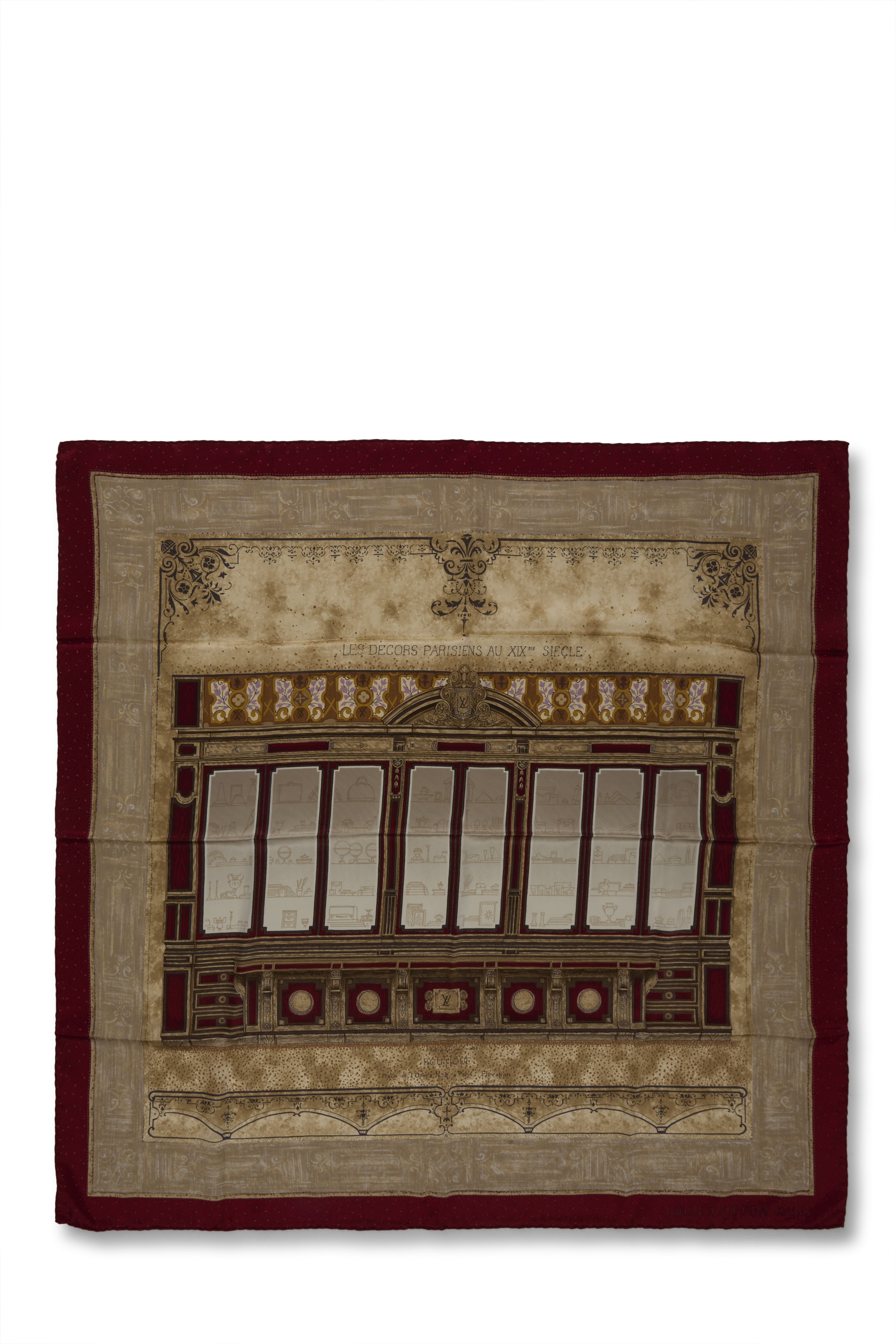 Women's Louis Vuitton Multicolor 'Les Decors Parisiens au XIX Siecle' Silk Scarf in Red