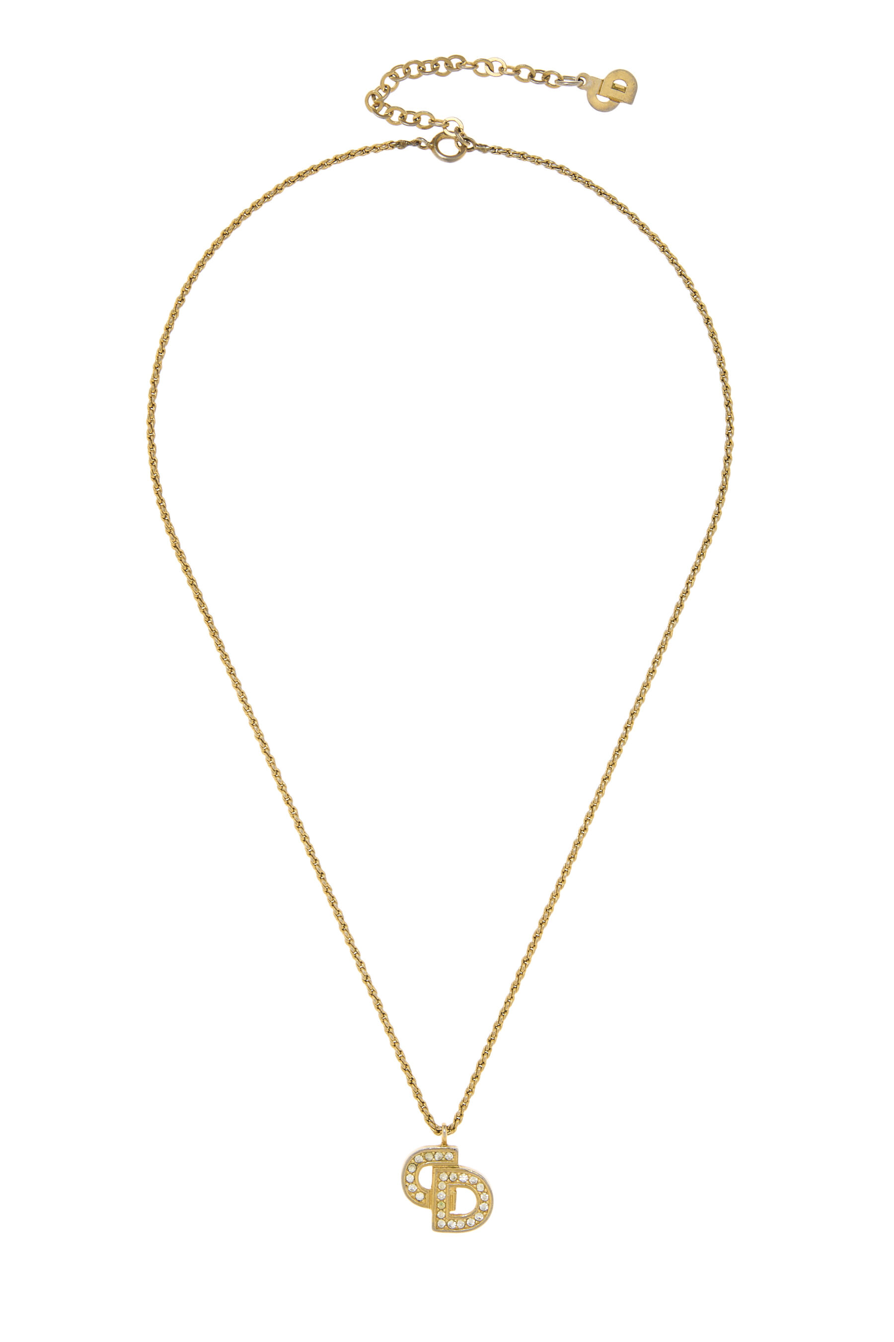 Women's Christian Dior Gold & Crystal 'CD' Necklace in Gold