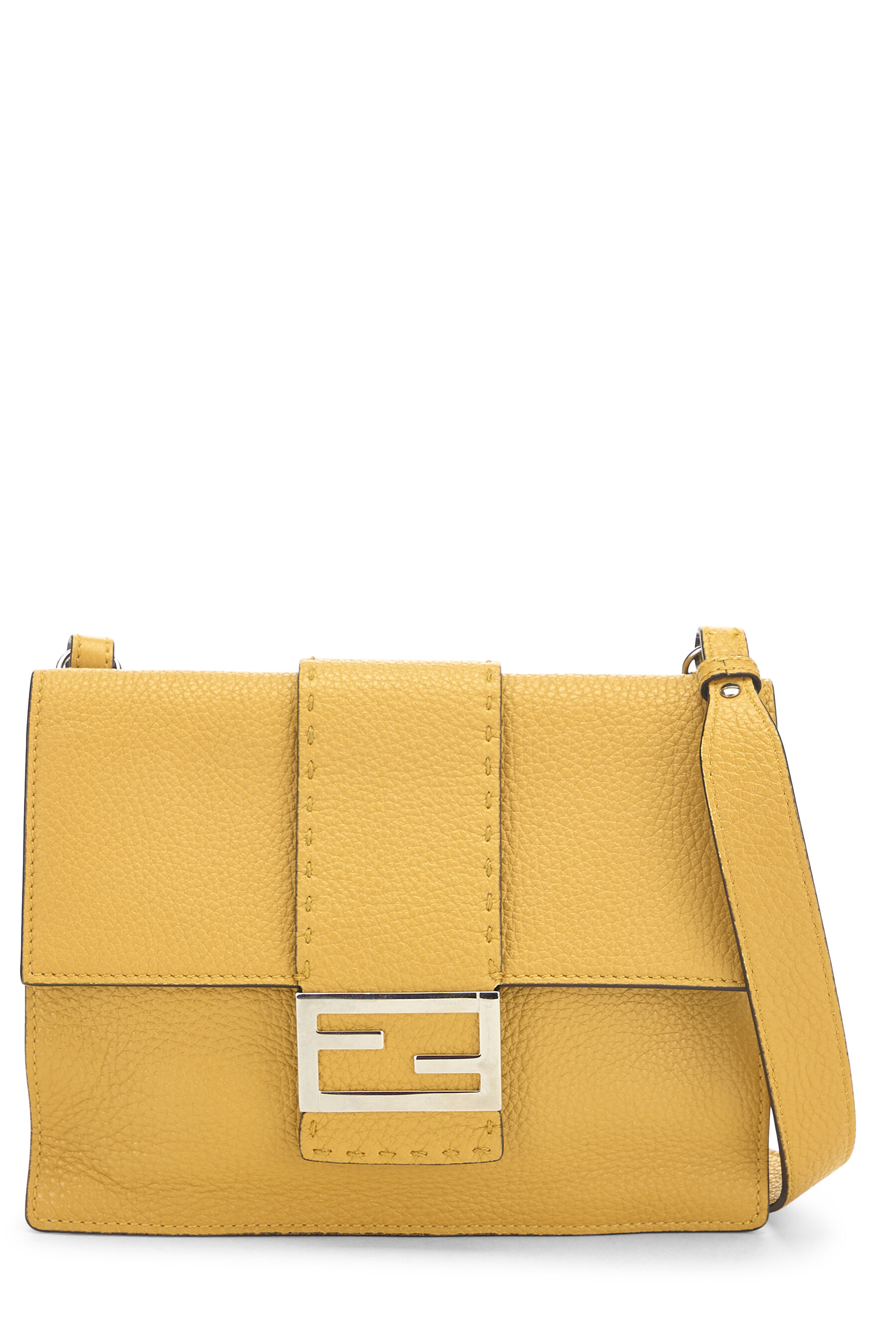 Women's Fendi Yellow Leather Flat Baguette Mini in Yellow Medium