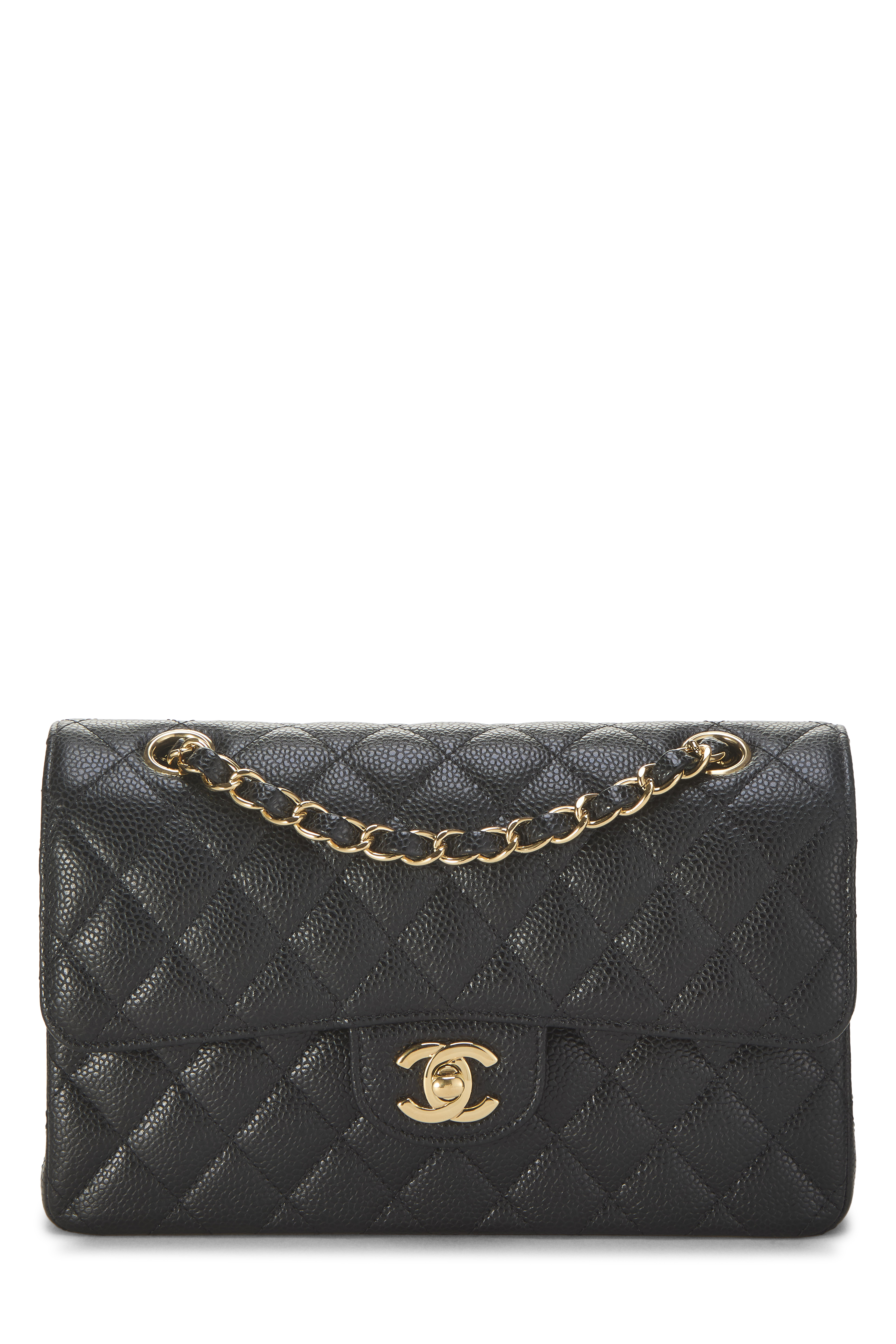 Women's Chanel Black Quilted Caviar Classic Double Flap Small in Black 9"
