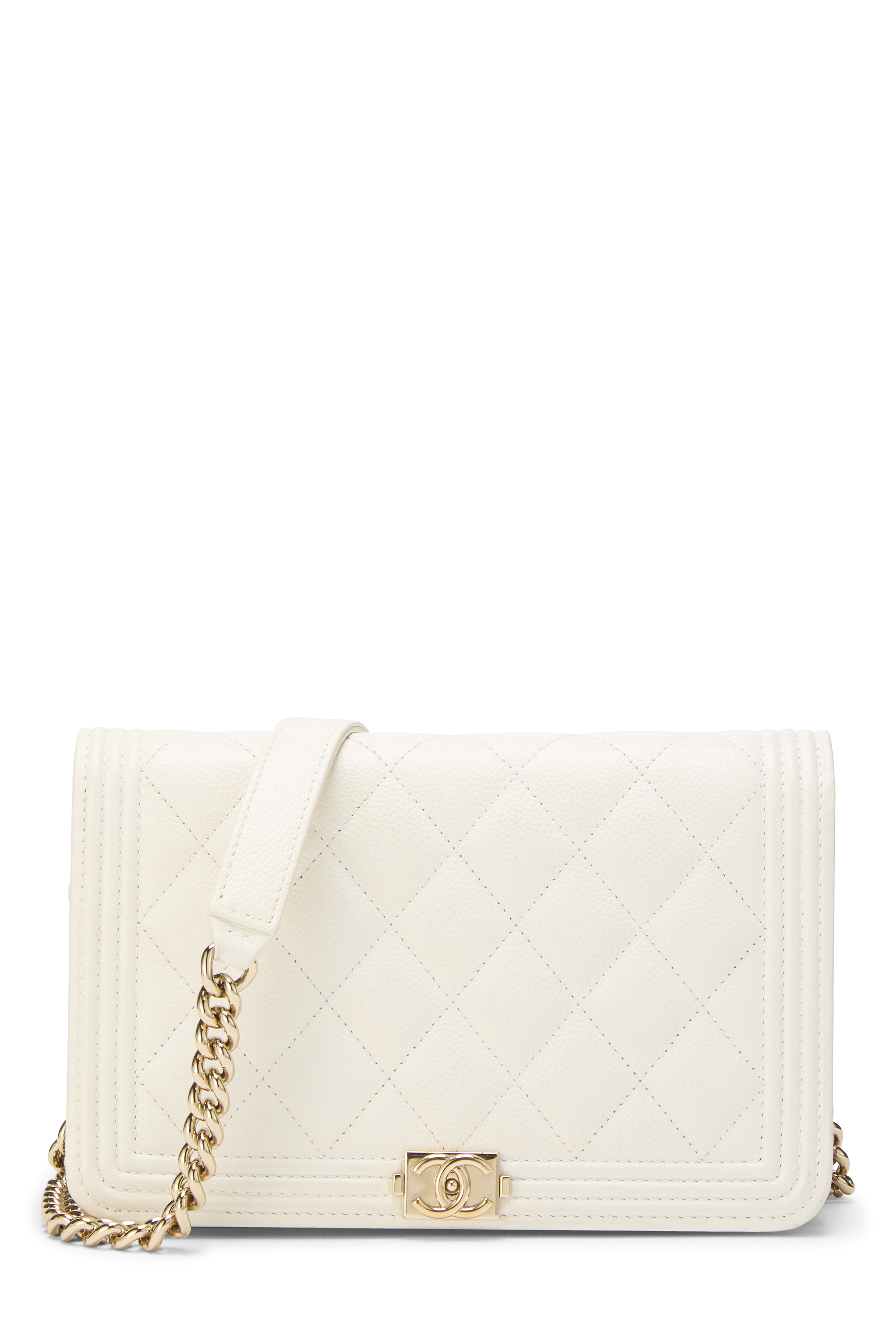 Women's Chanel White Caviar Boy Wallet on Chain (WOC) in White