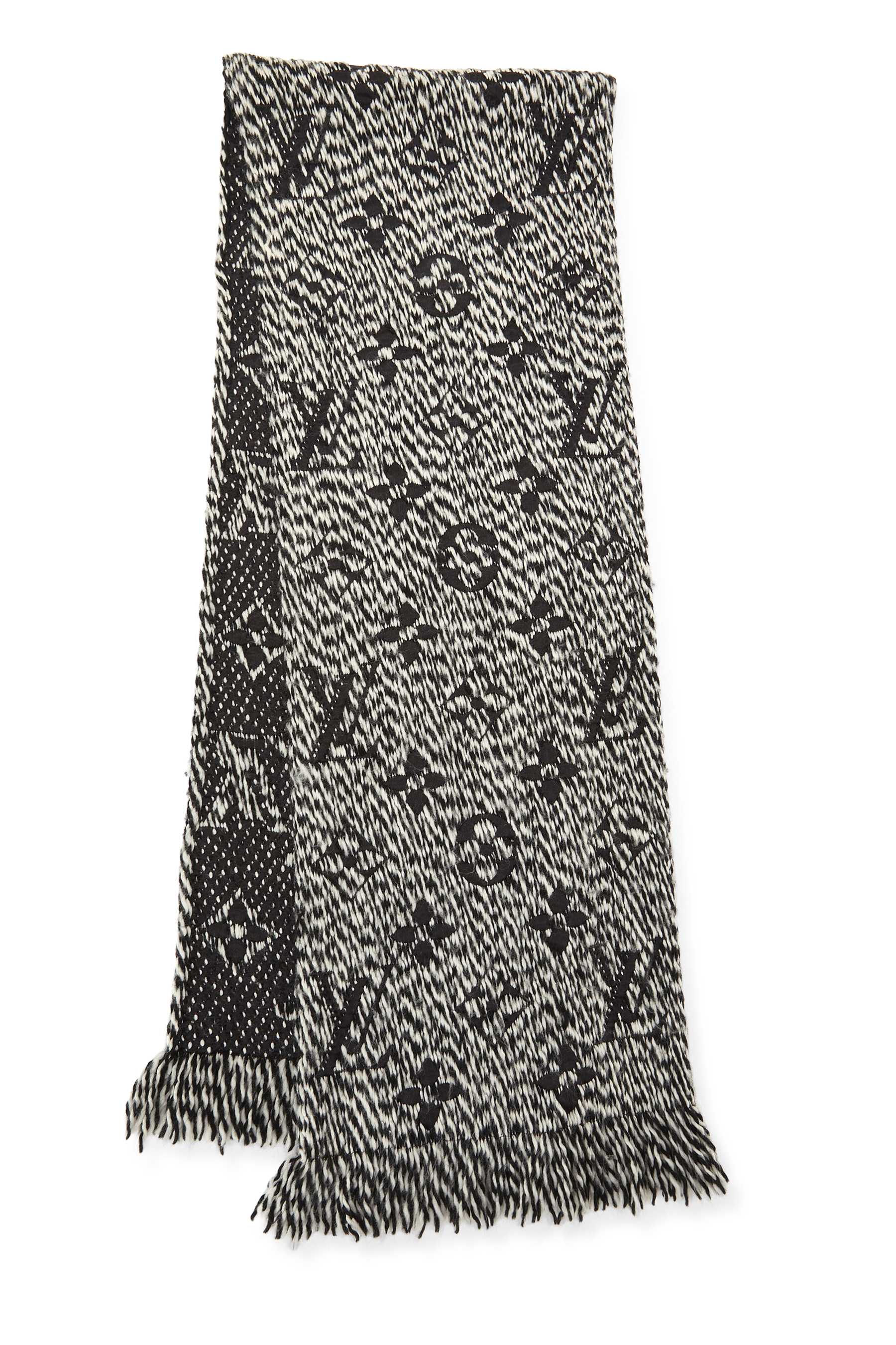 Women's Louis Vuitton Black Wool Logomania Scarf in Black