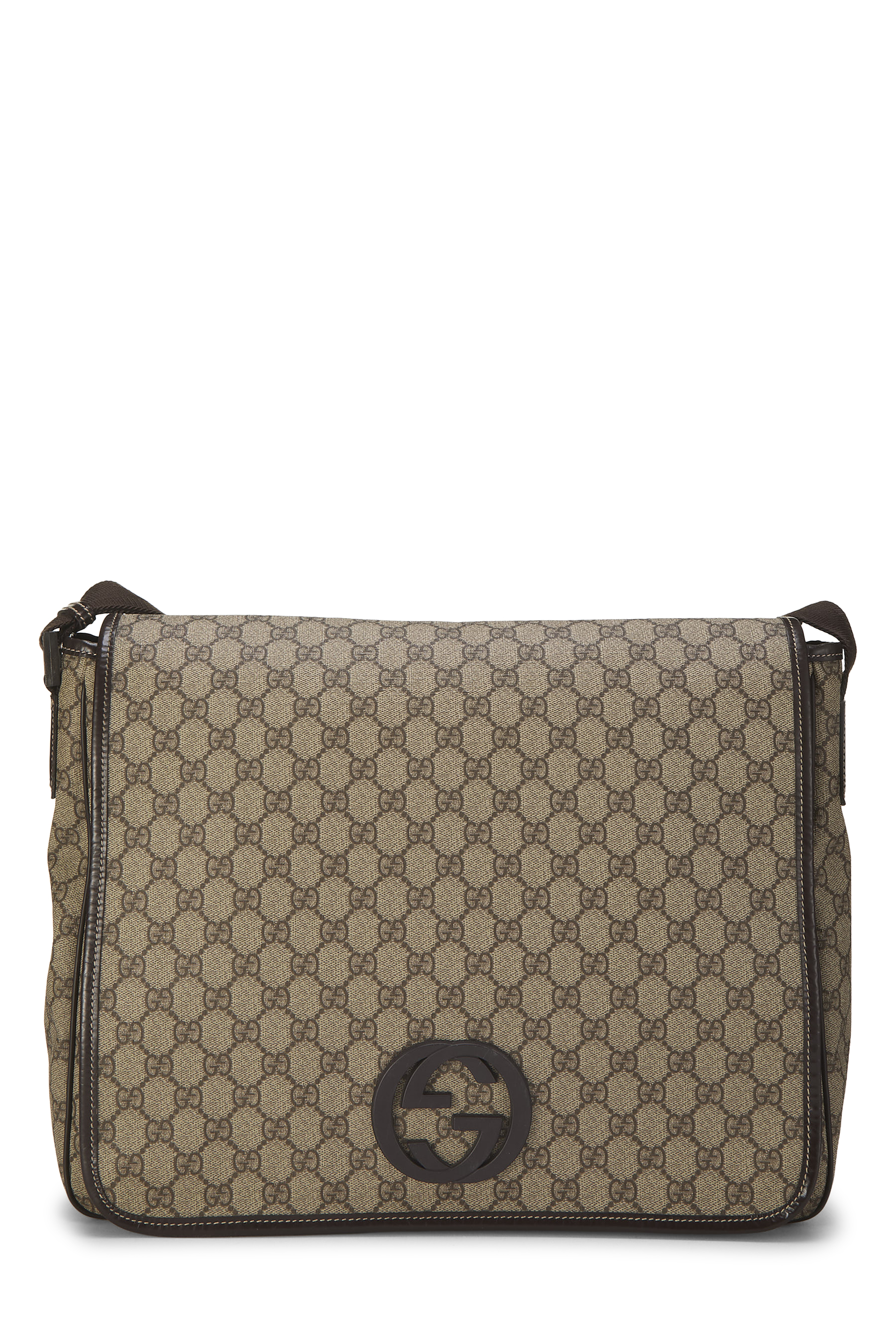 Women's Gucci Brown GG Supreme Canvas Flap Messenger in Brown