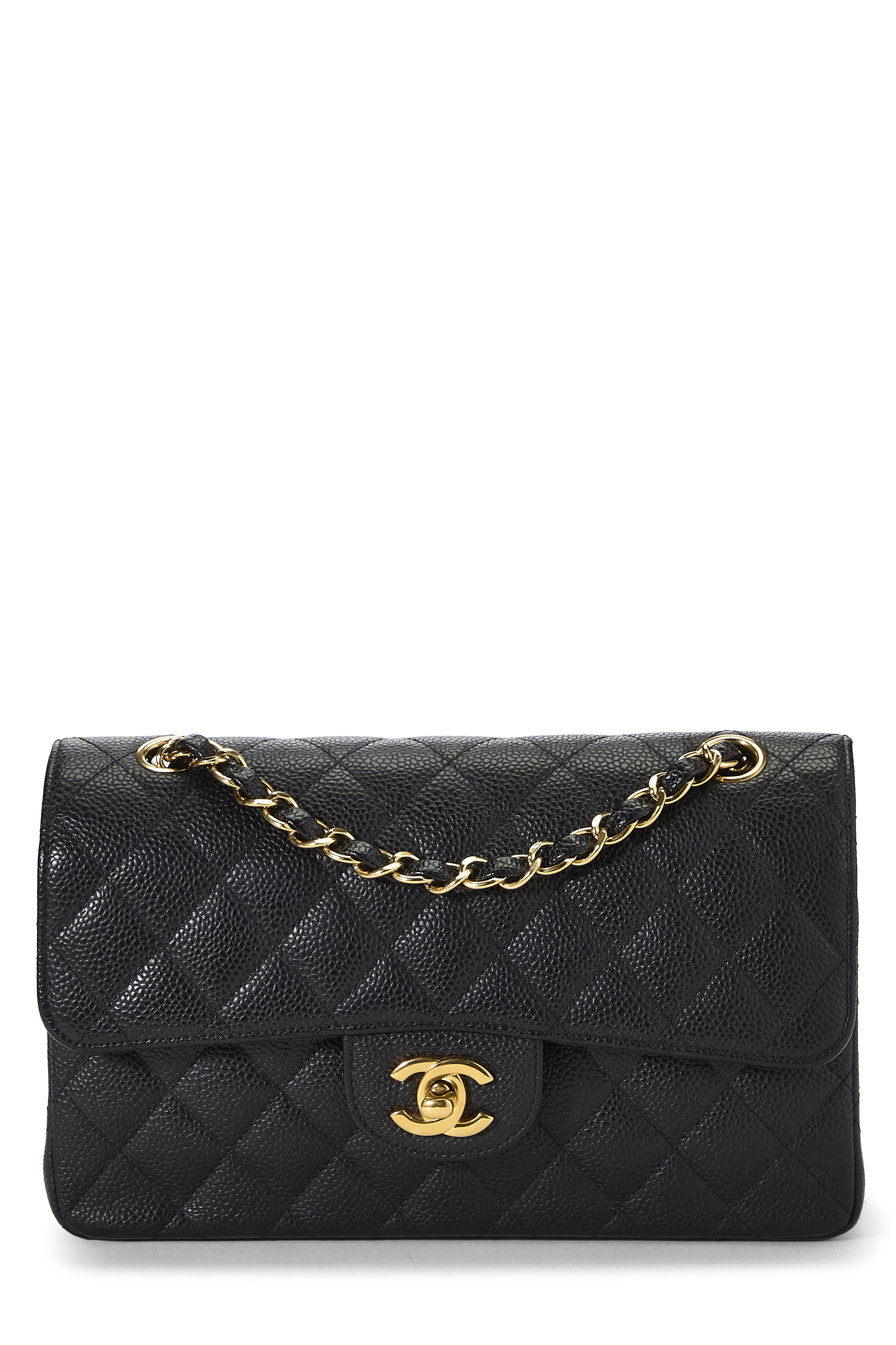 Women's Chanel Black Quilted Caviar Classic Double Flap Small in Black 9"