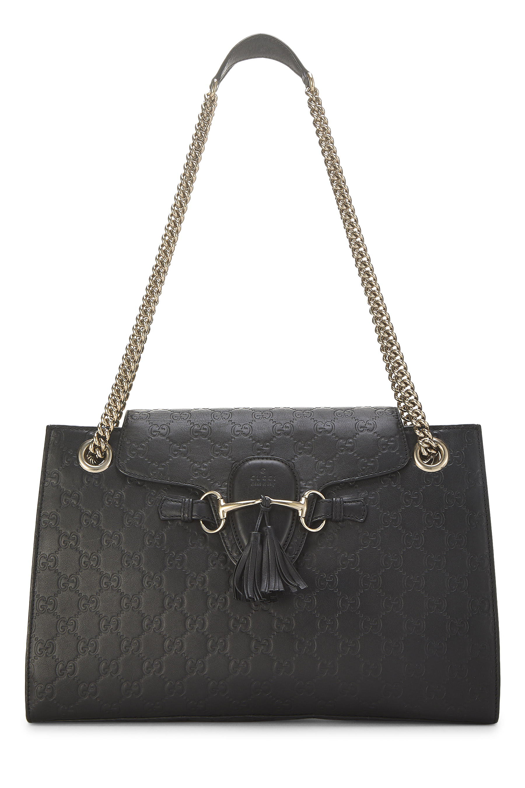 Women's Gucci Black Guccissima Leather Emily Chain Shoulder Bag Large in Black Large