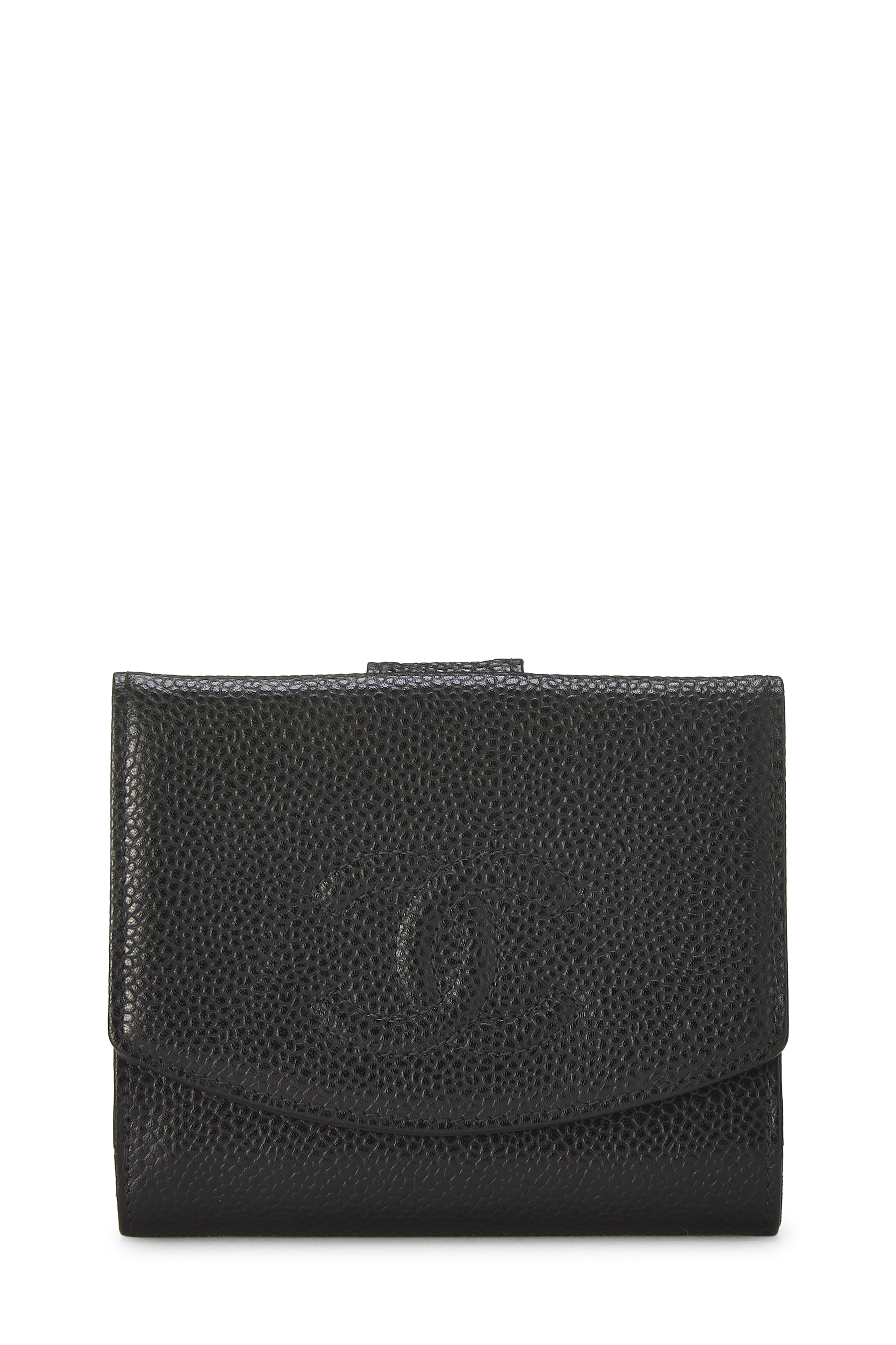 Women's Chanel Black Caviar Timeless 'CC' Compact Wallet in Black