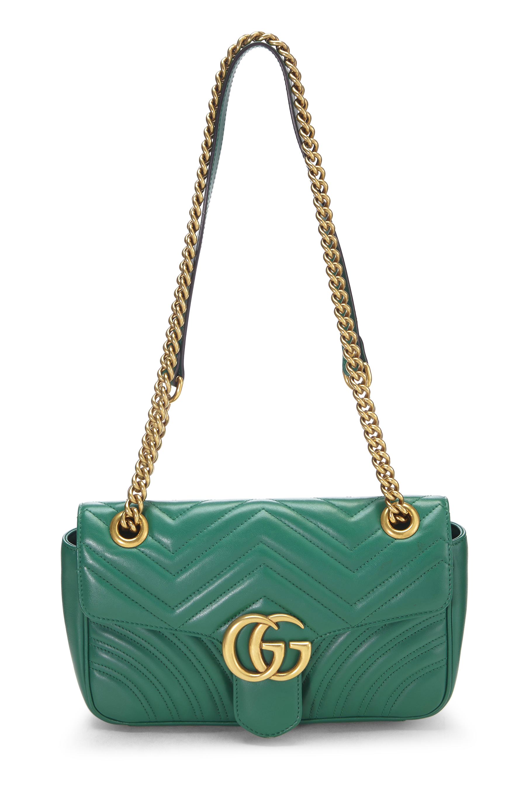 Women's Gucci Green Leather GG Marmont Shoulder Bag Small in Green Small