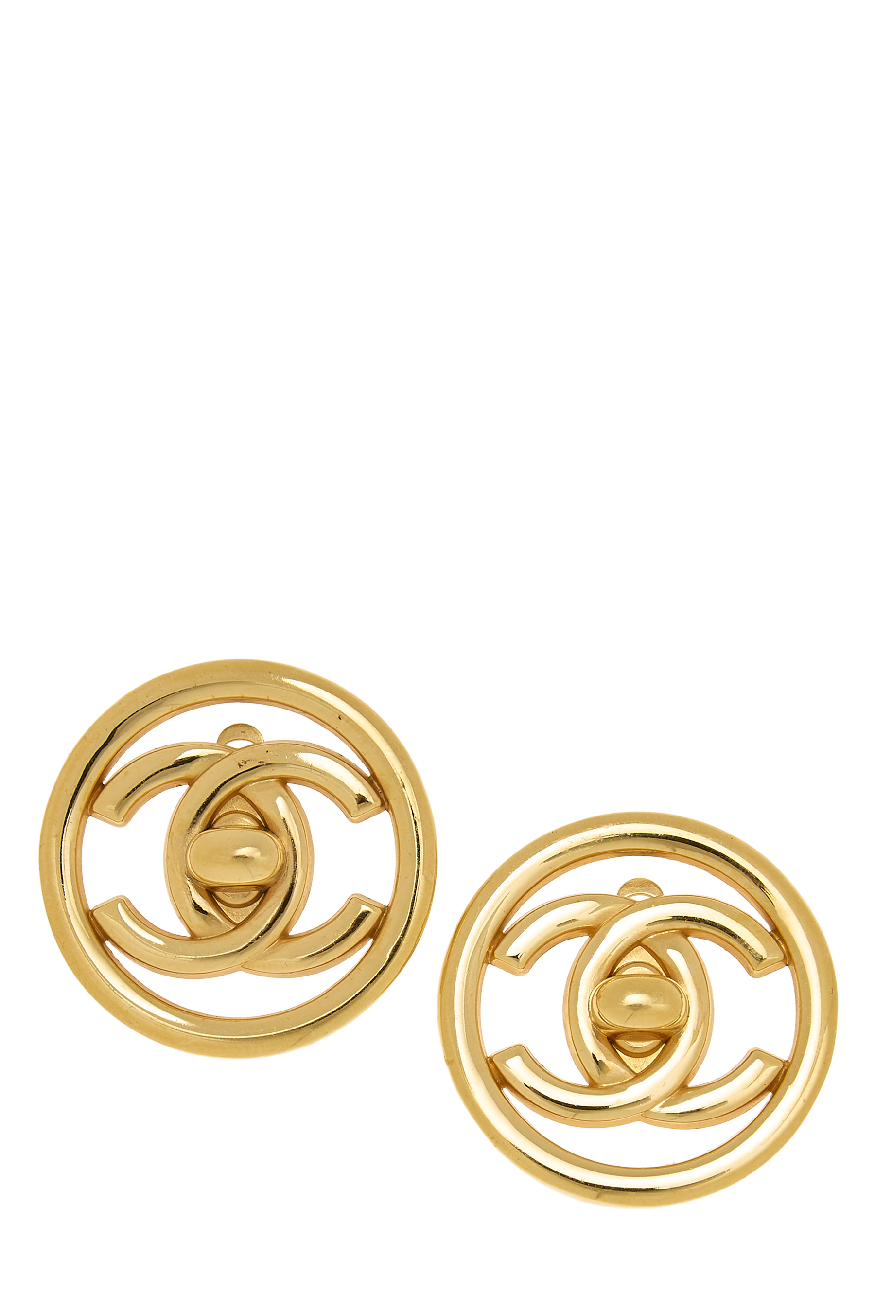 Women's Chanel Gold 'CC' Turnlock Circle Earrings Small in Gold Small