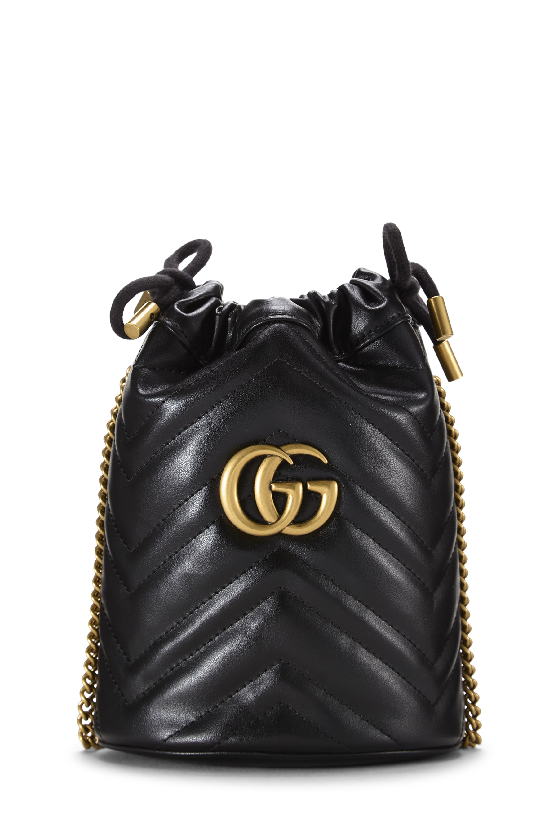 Women's Gucci Black Leather GG Marmont Bucket Bag Mini in Black Mini