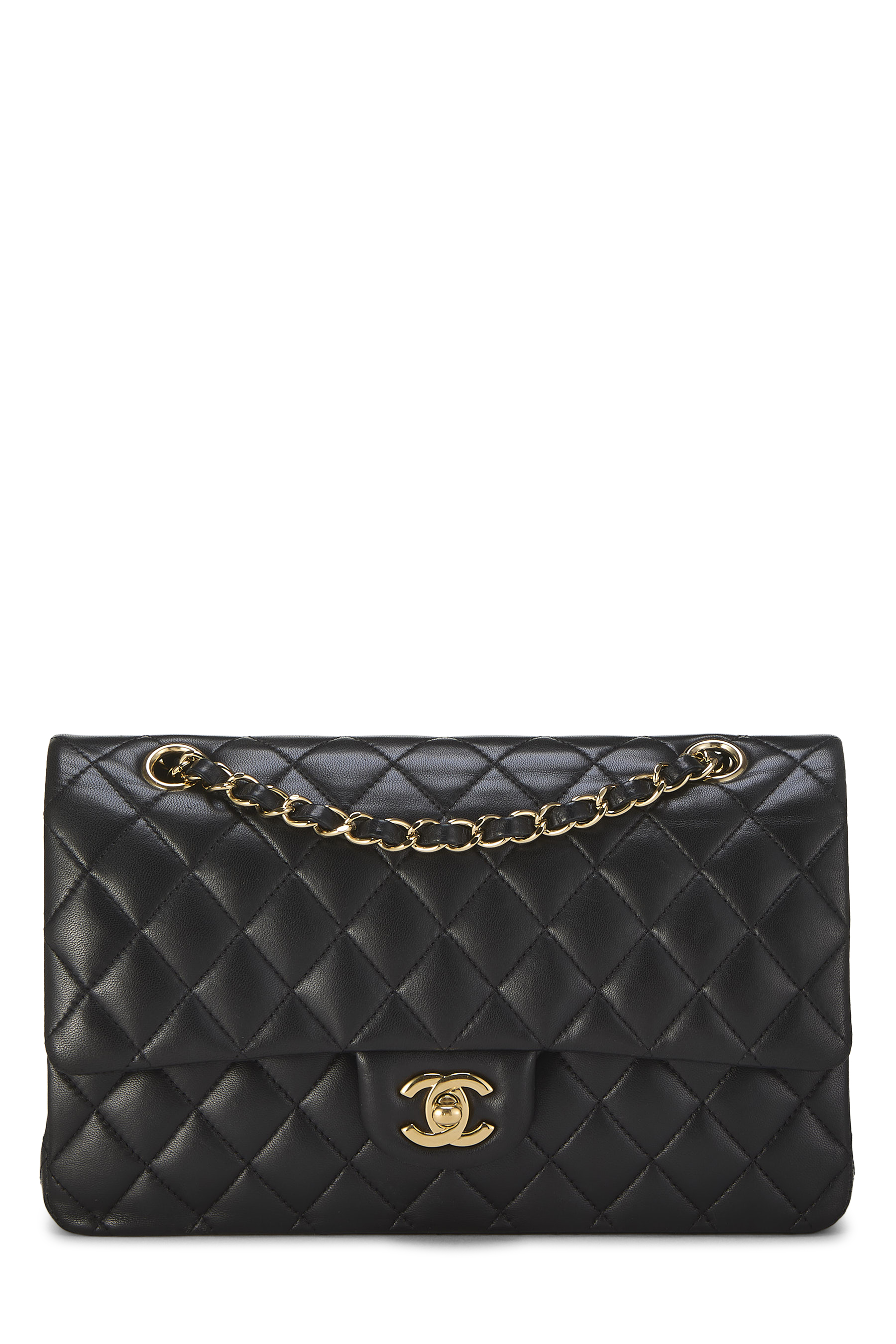 Women's Chanel Black Quilted Lambskin Classic Double Flap Medium in Black 10"