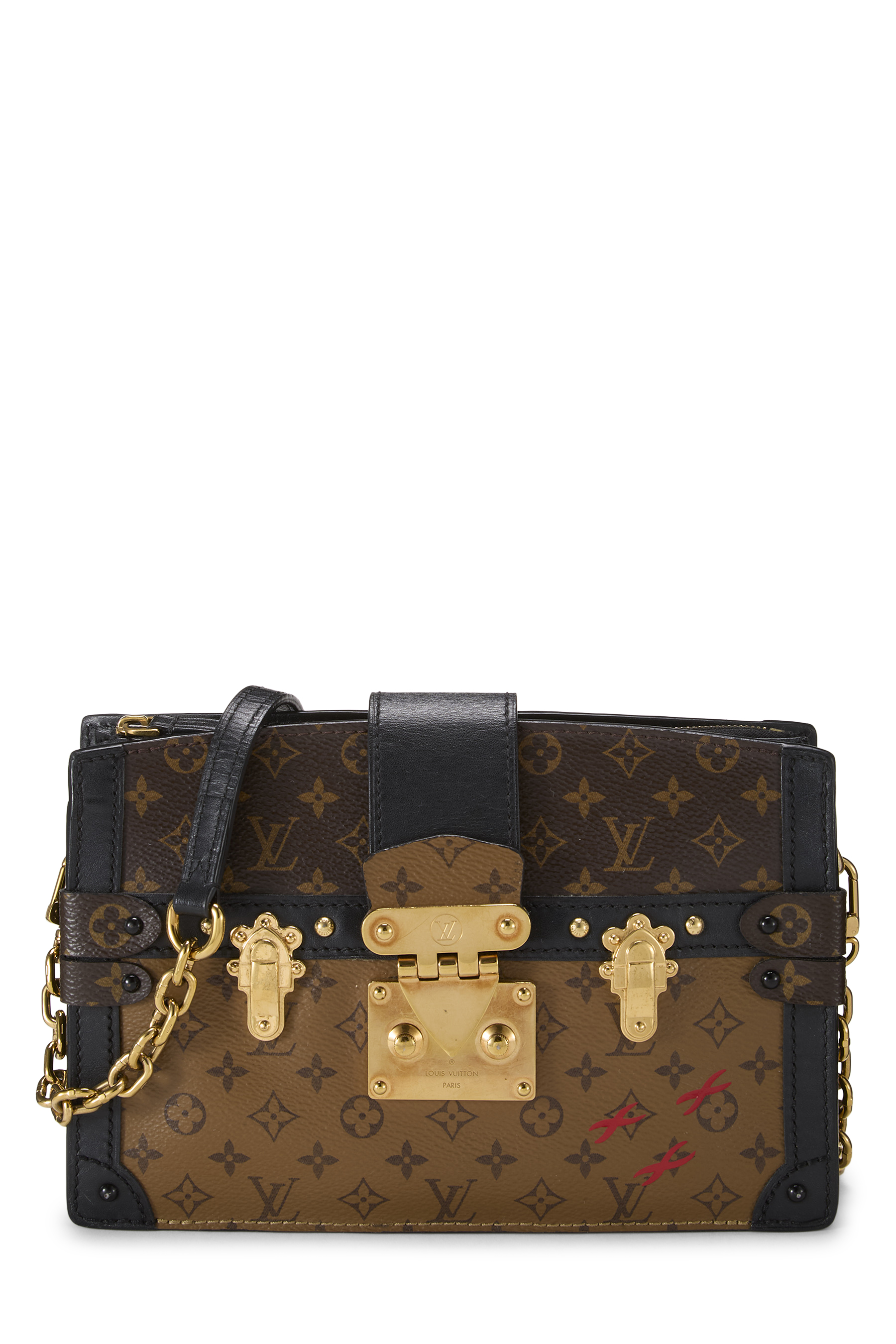 Women's Leather Louis Vuitton Monogram Reverse Trunk Clutch in Black