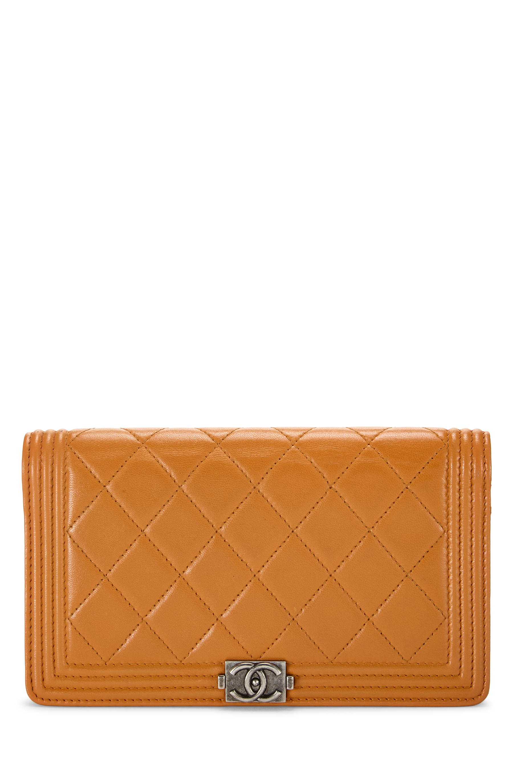 Women's Chanel Orange Quilted Lambskin Boy Long Flap Wallet in Orange