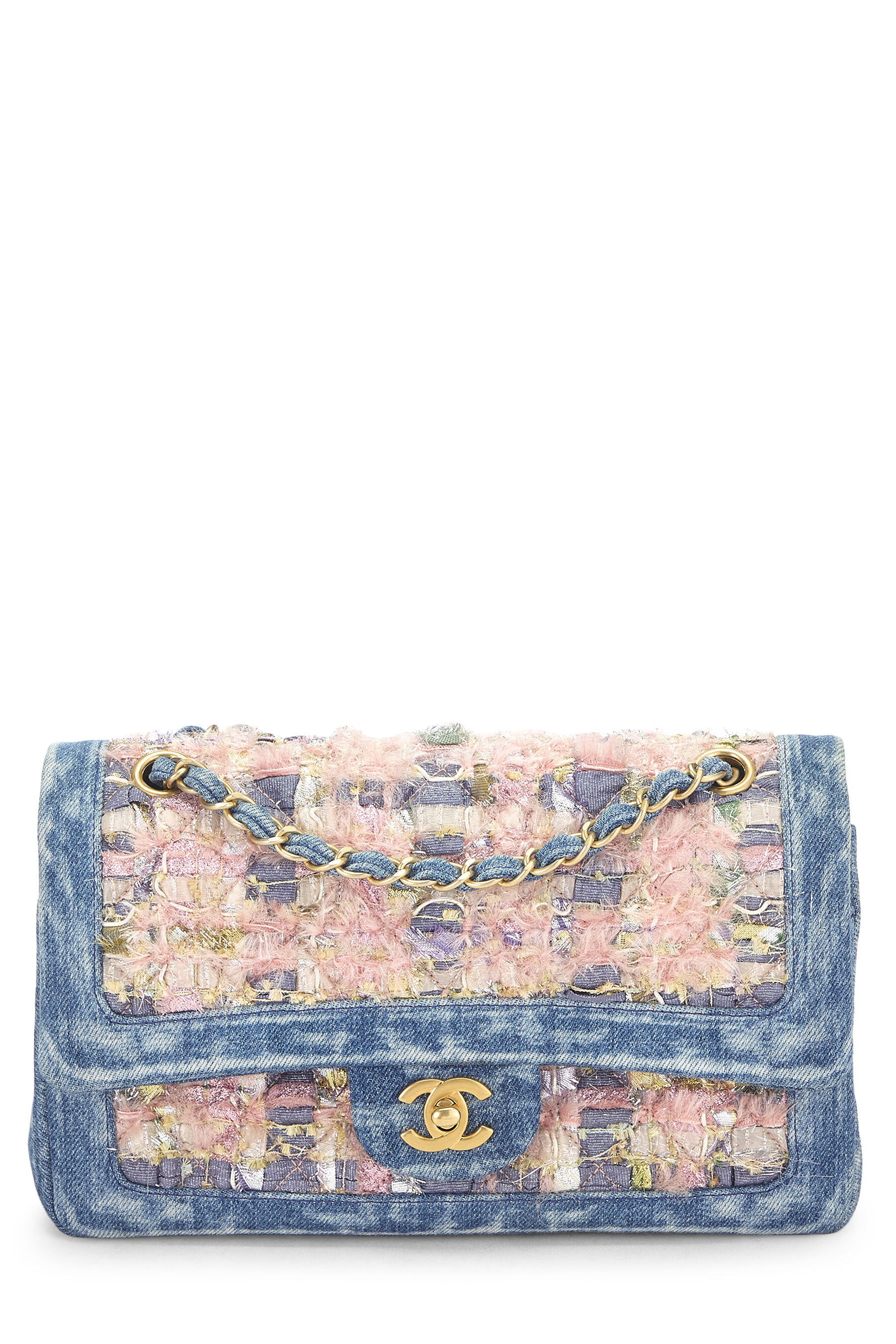 Women's Chanel Pink Denim Classic Double Flap Medium in Pink 10"