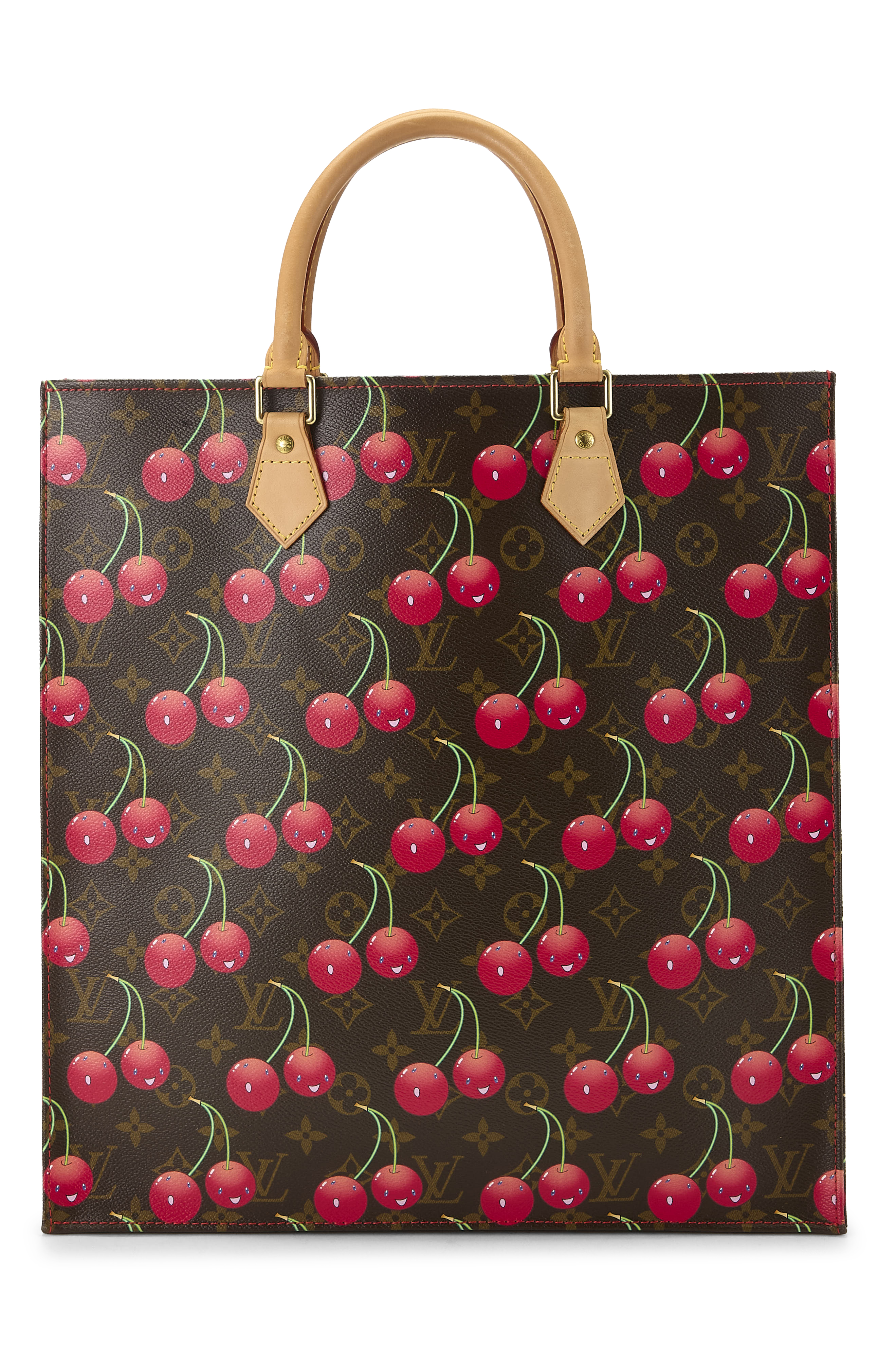 Women's Leather Louis Vuitton Takashi Murakami x Louis Vuitton Monogram Cerises Sac Plat in Brown